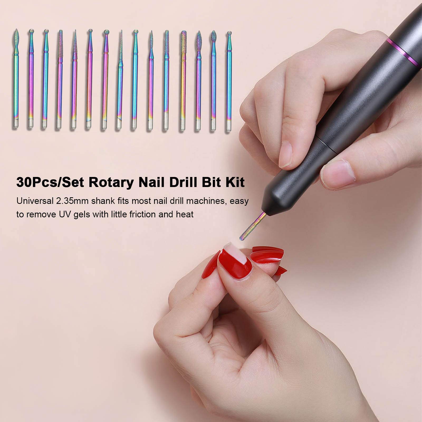 30Pcs Rotary Nail Drill Bit Set - Rainbow Coated Tungsten Carbide Burrs for Professional Manicure & Pedicure | Nail Cutter, Cuticle Trimmer & Nail Files for Drill Machine | Perfect for Salon, Home & DIY Nail Care