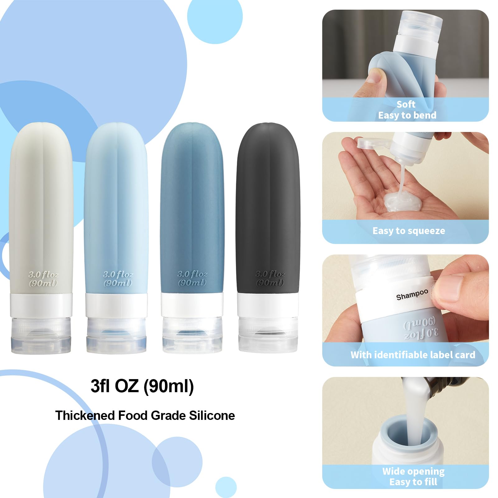 16 Pack 3oz TSA Approved Leakproof Travel Bottles - Silicone Refillable Toiletry Containers for Shampoo, Conditioner & Lotion | Perfect for Air Travel, Gym & Vacation Essentials