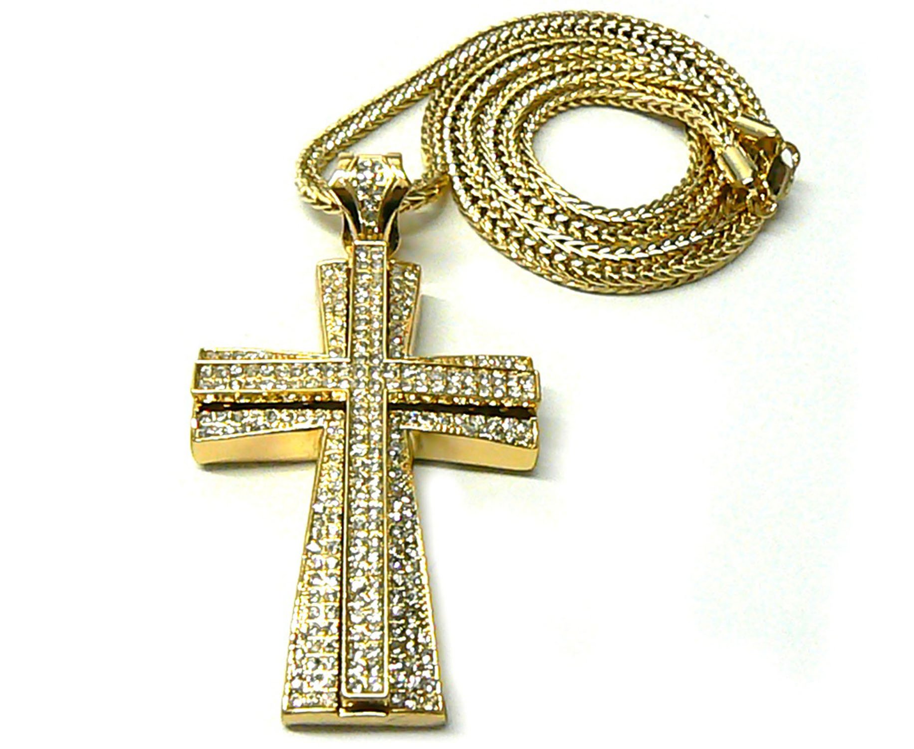 NYFASHION101 Iced Out Two Stack Pattee Cross Pendant with 4mm 36
