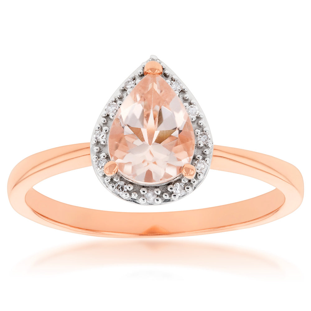 9ct Rose Gold 1.00ct Morganite 8x6mm Pear Cut Diamond Engagement Ring for Women - Perfect for Weddings, Anniversaries & Special Occasions