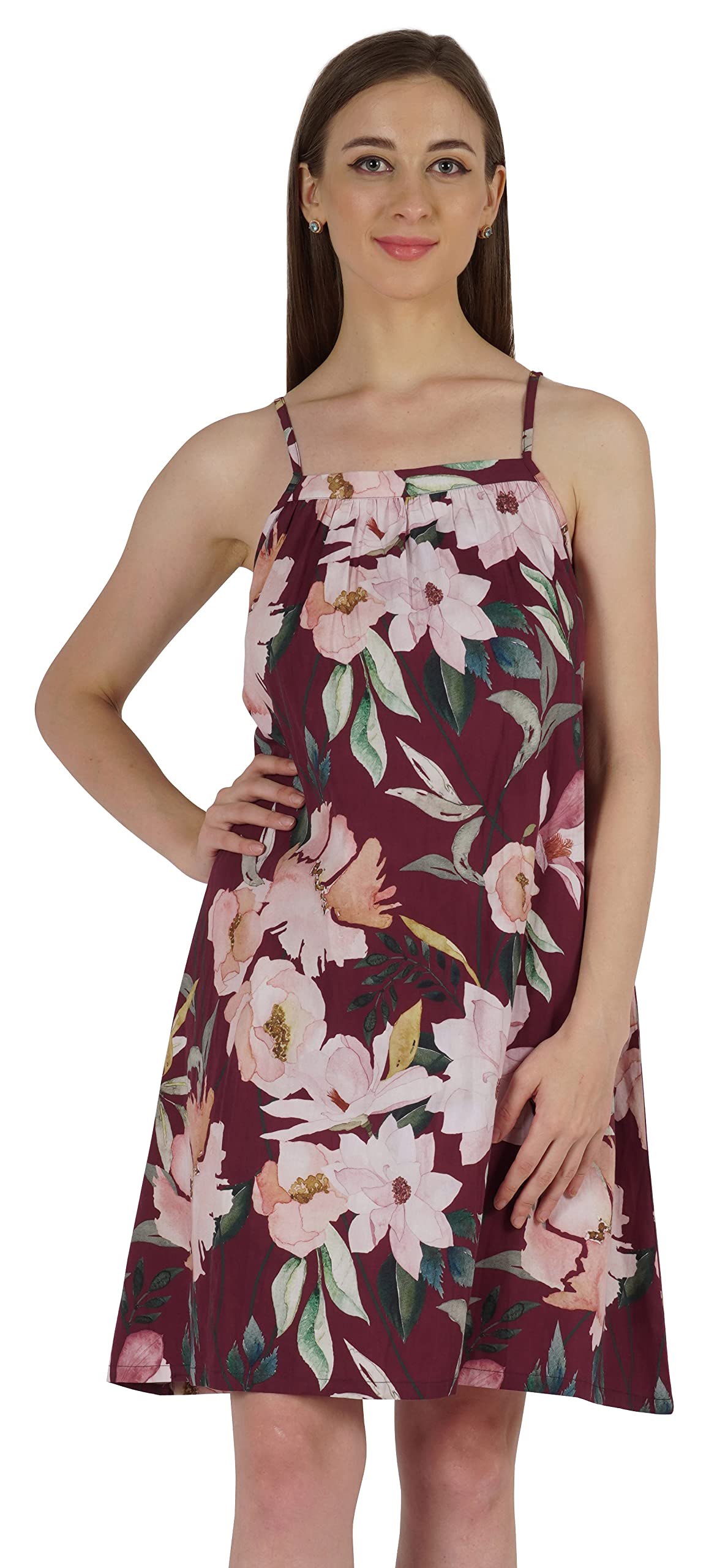 Bimba Women's Casual Printed Spaghetti Strap Dress - Short Summer Sundress Midi Length for Beach, Vacation & Outdoor Activities