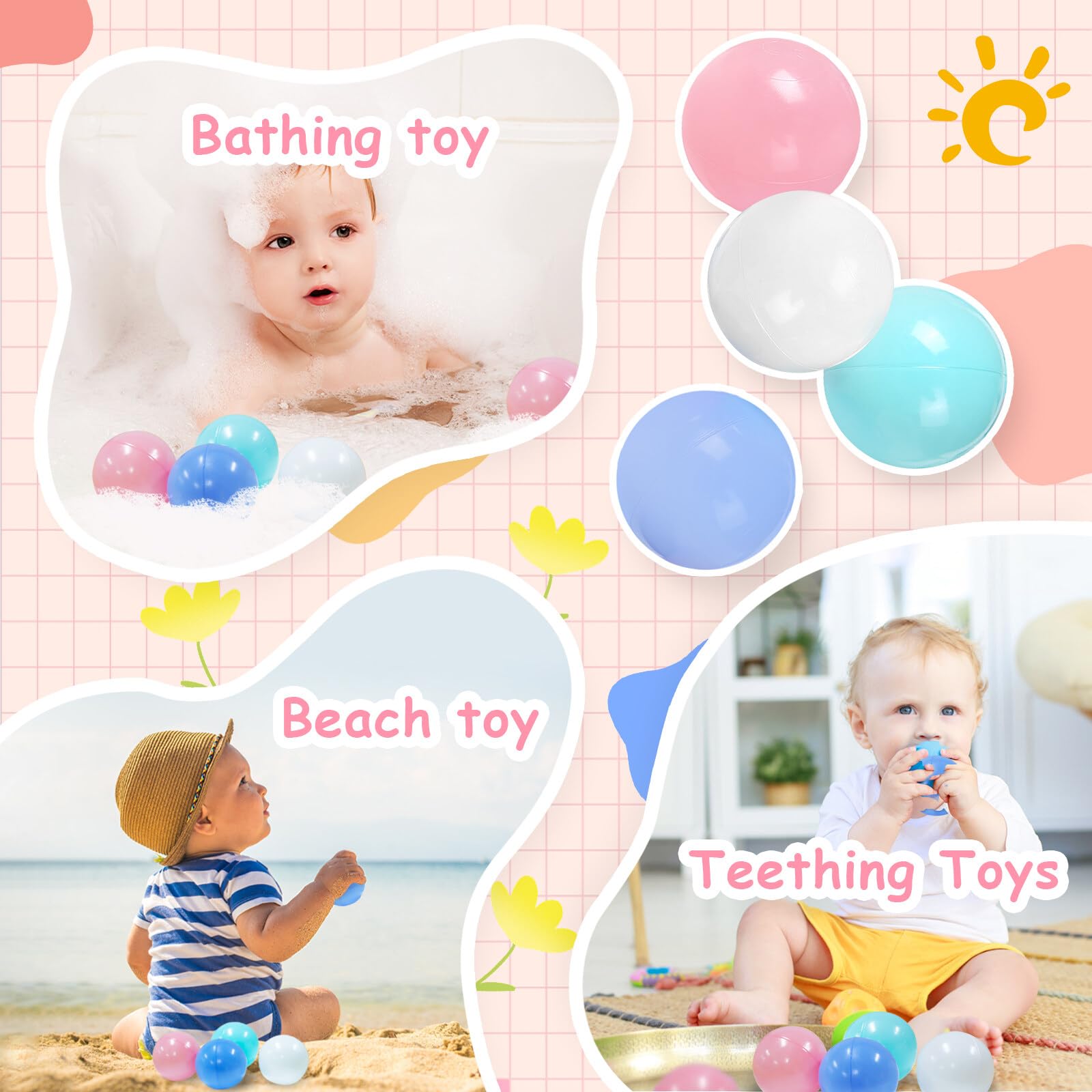 100 Phthalate-Free & BPA-Free Plastic Ball Pit Balls for Babies & Toddlers - Safe Kids Play Balls for Indoor/Outdoor Ball Pits, Playrooms, Daycares & Sensory Play