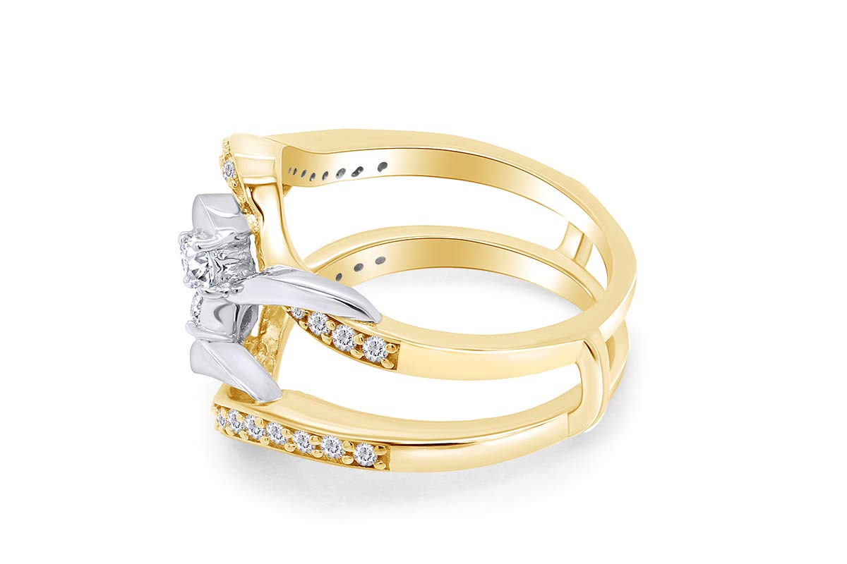 1/2 Carat Natural Diamond Two-Tone Wedding Band Ring Guard Enhancer in 14k Gold Over Sterling Silver (I-J Color, I2-I3 Clarity) - Perfect for Bridal Jewelry, Anniversary Gifts & Special Occasions