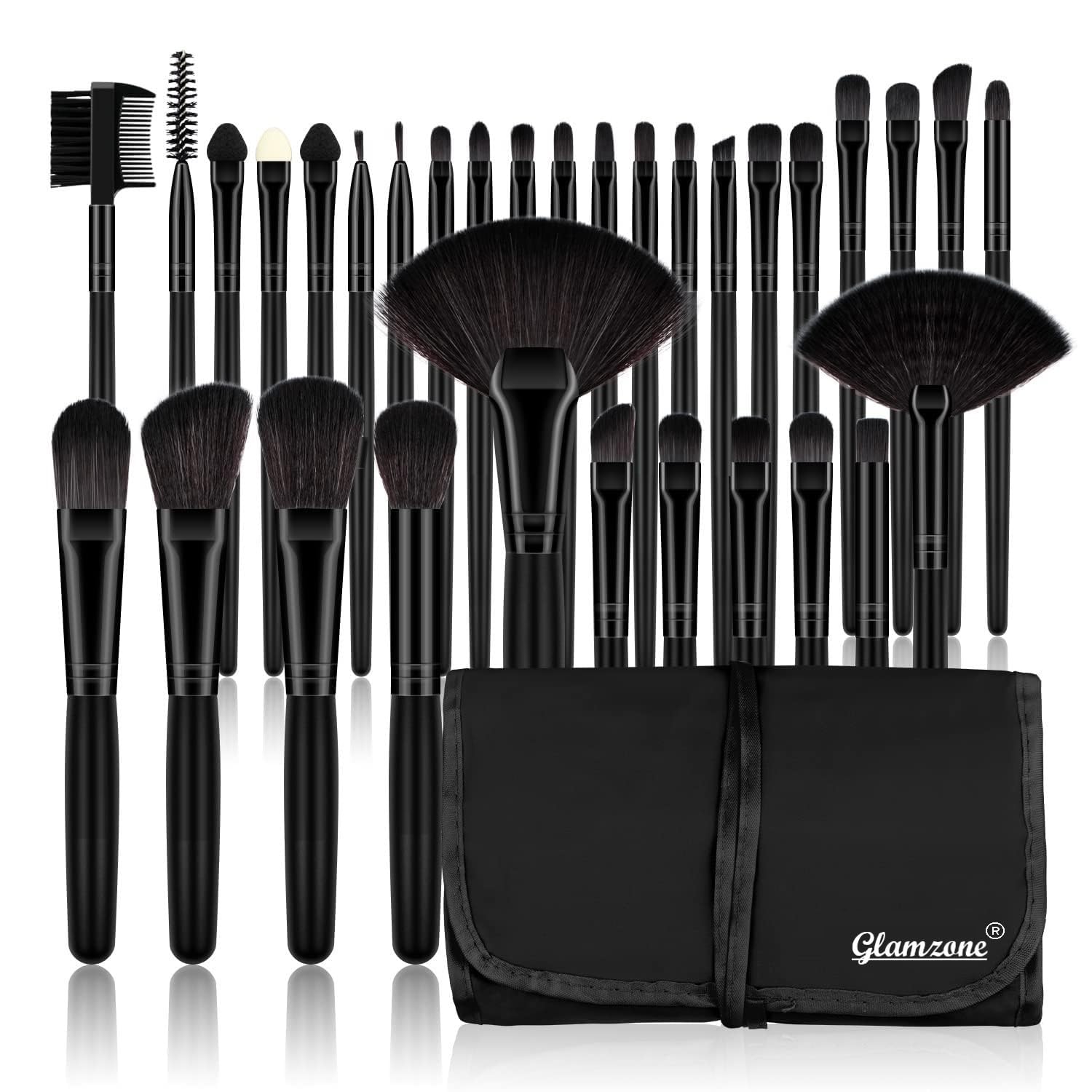 24-Piece Vegan Makeup Brush Set - Soft Synthetic Bristles for Eyeshadow, Foundation, Concealer & Blush | Cruelty-Free Cosmetic Brush Kit (Black) | Perfect for Professional Makeup Artists & Beginners