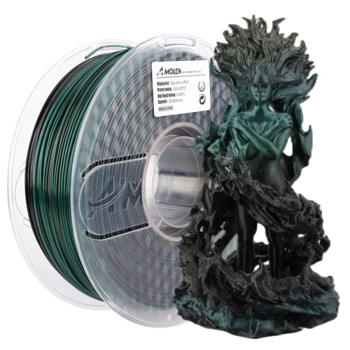 Premium AMOLEN PLA 3D Printer Filament 1.75mm - Silk Black & Shiny Green 1KG/2.2lb Spool for Smooth 3D Printing - Ideal for Cosplay Props, Home Decor & DIY Craft Projects