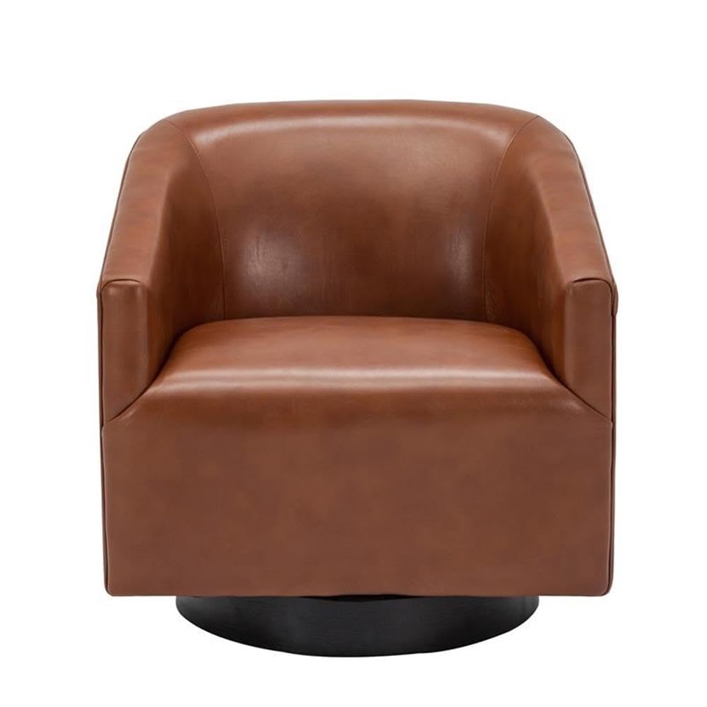 Gaven Caramel Faux Leather Accent Chair with 360° Swivel & Wood Base - Perfect for Living Room, Office, or Reading Nook