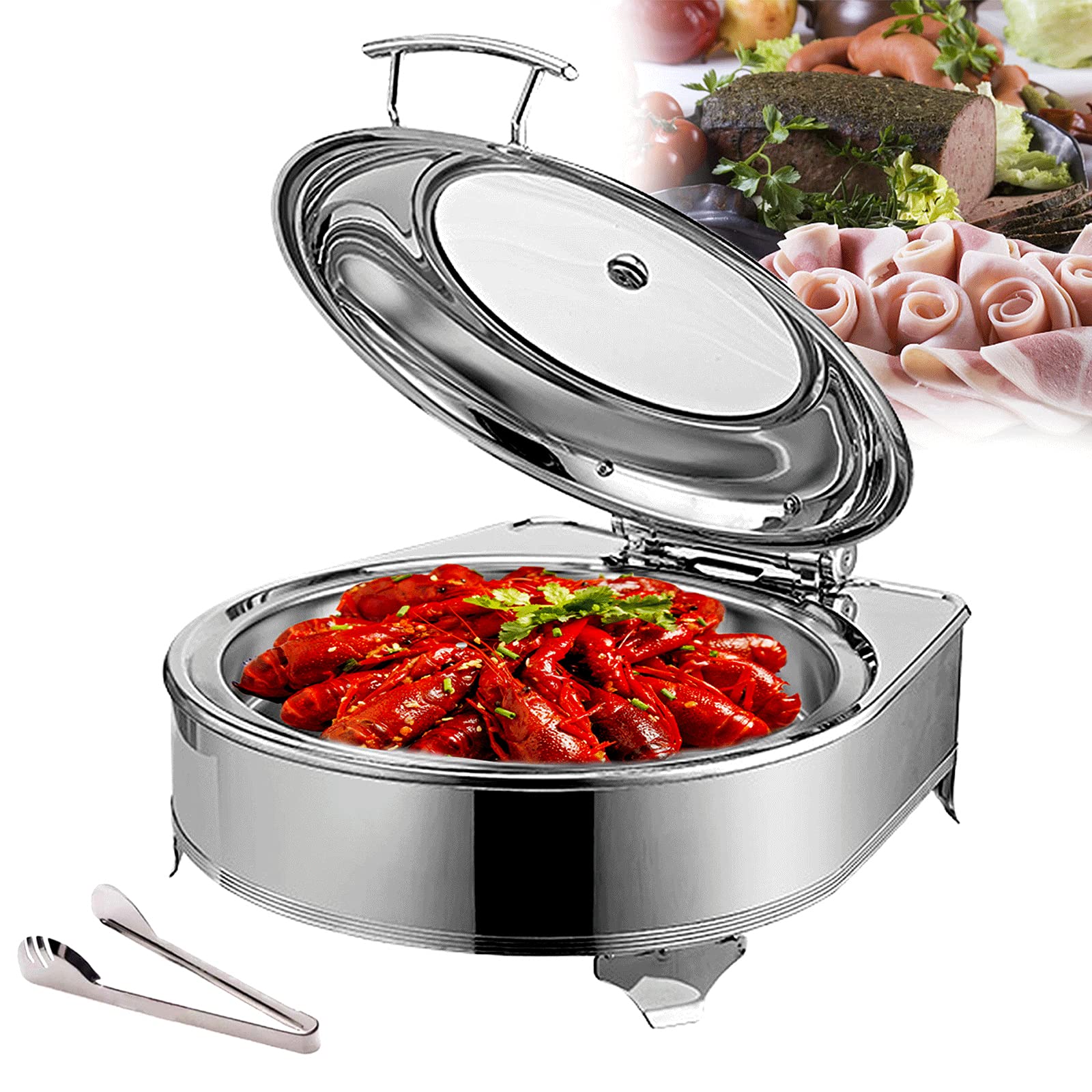Electric Food Warmer Buffet Server - 6L Stainless Steel Chafing Dish with Clear PC Lid & Food Clip | Professional Catering Equipment for Buffets, Parties, Weddings & Outdoor Events