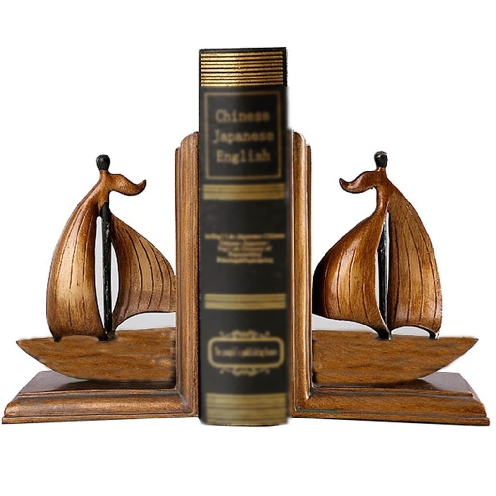 Stylish Brown Resin Bookends for Shelves - 12x9x17cm Decorative Book Holders, Kids Room & Office Desk Organizer - Perfect for Home, Library and Classroom Decor