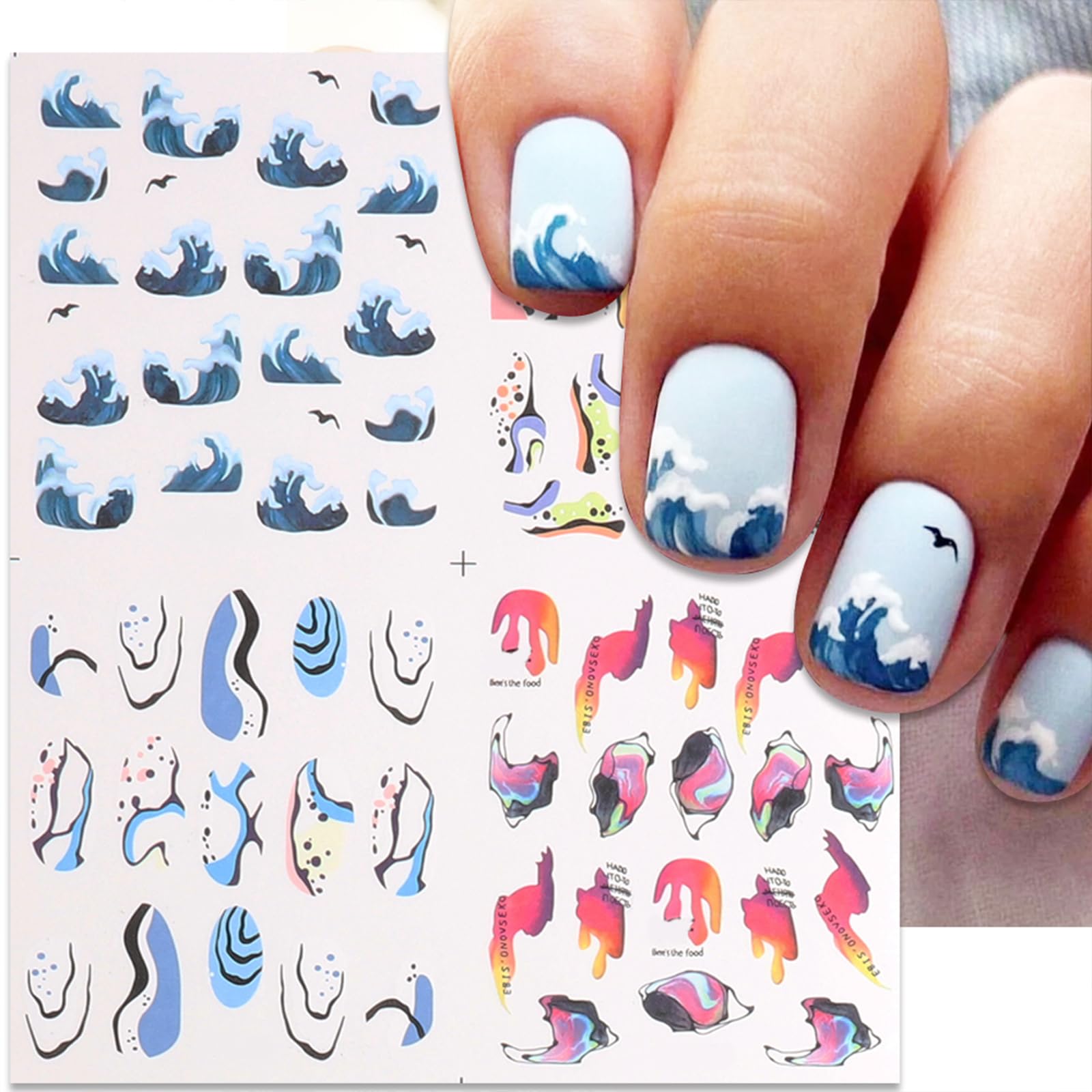 24 Sheets Summer Nail Art Stickers - Ocean Ripple & Marbled Design Water Transfer Nail Decals for DIY Nail Decor | Perfect for Beach Vacations, Pool Parties & Summer Manicures