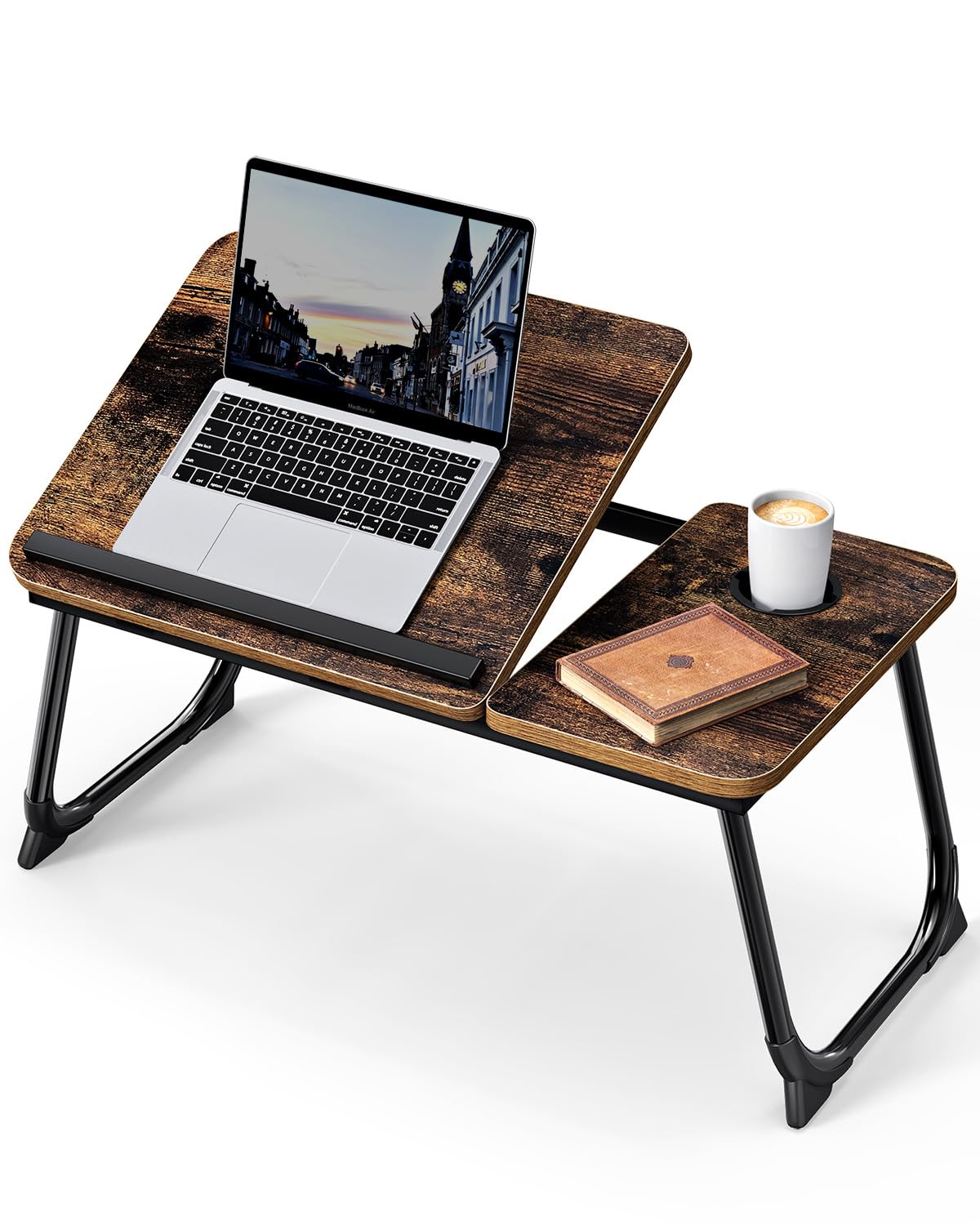 2023 Upgraded Vintage Laptop Tray with Foldable Legs & Cup Slot | Retro Bed Table & Notebook Stand | Perfect for Reading, Breakfast, Work in Bed, Carpet, Sofa, Terrace & Office