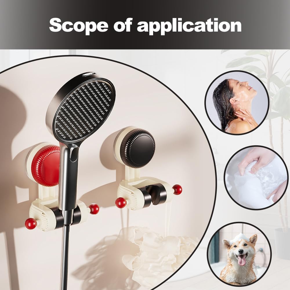 **Upgraded Adjustable Suction Cup Shower Holder – No Drill Bathroom Wall Mount with Hook for Towels & Handheld Shower Head – Universal Fit for All Showerheads, 2024 New (Red) – Perfect for Small Bathrooms, Apartments & RVs**