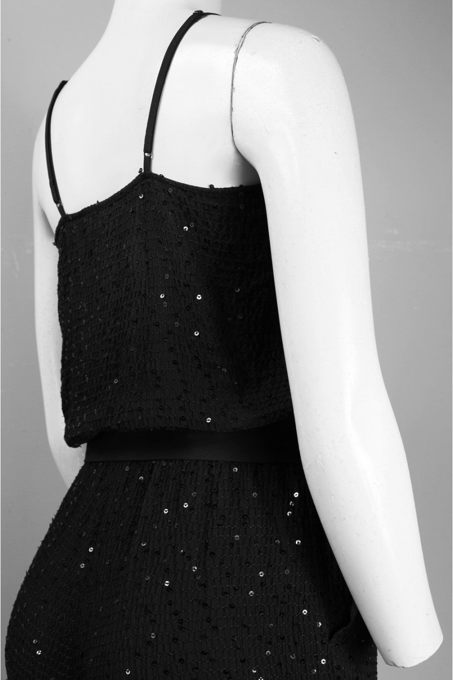 Donna Morgan Black Sequin Wrap Formal Jumpsuit for Women - Elegant Evening Wear for Parties, Weddings & Special Occasions