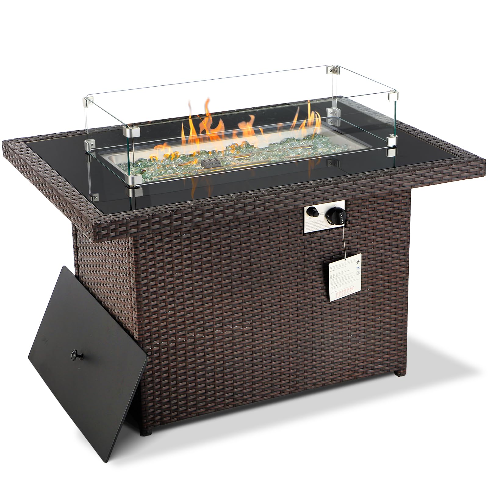 RADIATA 1-Piece PE Wicker Heated Patio Furniture Sectional with 55,000 BTU Propane Fire Pit Table - Outdoor All-Weather Wicker Conversation Set for Winter & Spring (Brown) - Perfect for Backyard Gatherings, Poolside Relaxation, and Cozy Evenings