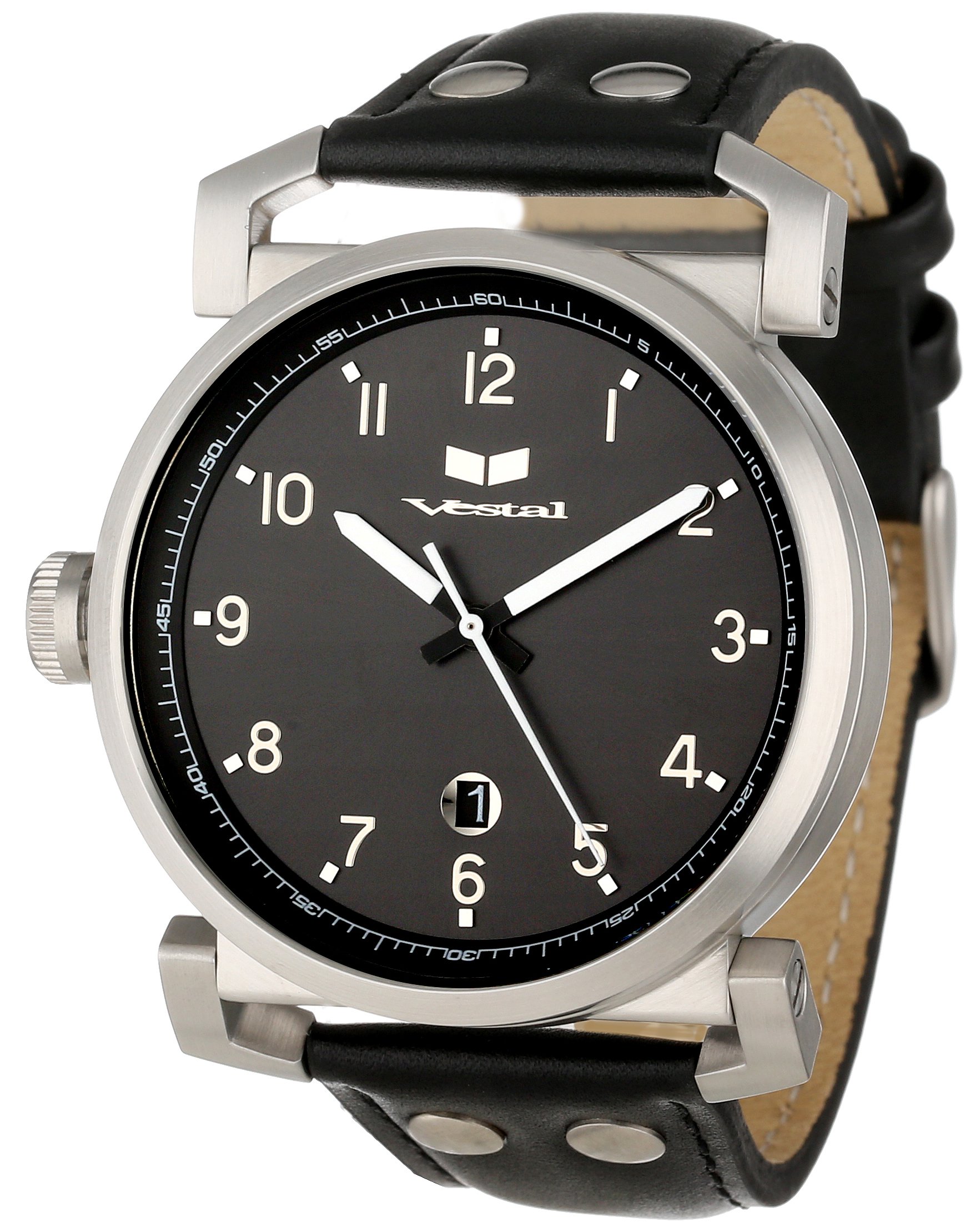 Vestal Men's OB3L001 Silver Black Leather Watch - Classic Analog Quartz Timepiece for Business, Casual & Formal Wear