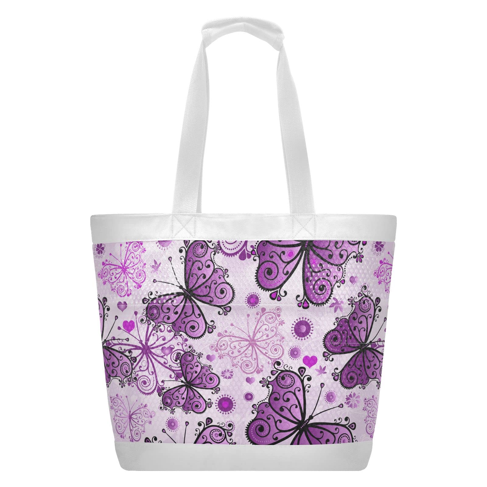 J JOYSAY Large Water-Resistant Mesh Beach Tote Bag for Women - Spring Violet Butterfly Design - Perfect for Beach Vacations, Pool Parties & Summer Travel Accessories