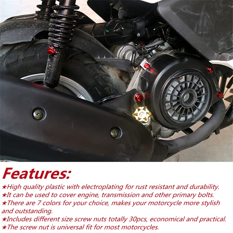 Qiilu 30Pcs Motorcycle Screw Nuts & Bolt Covers - Bike Decoration for Harley, Honda, Yamaha