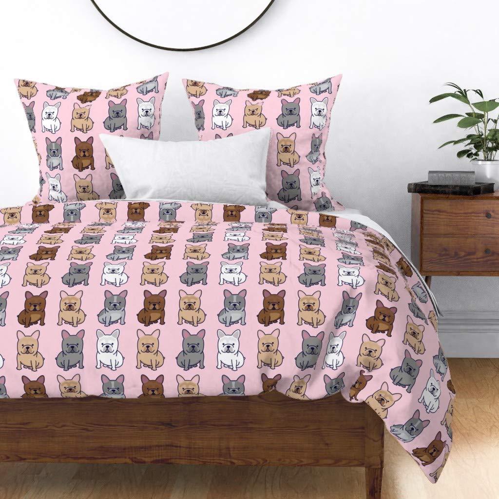 Cotton Sateen Duvet Cover Full/Queen Size - French Bulldog Dog Pattern Cute Puppy Pet Print Custom Bedding Set | Perfect for Dog Lovers' Bedroom Decor & Gift Idea