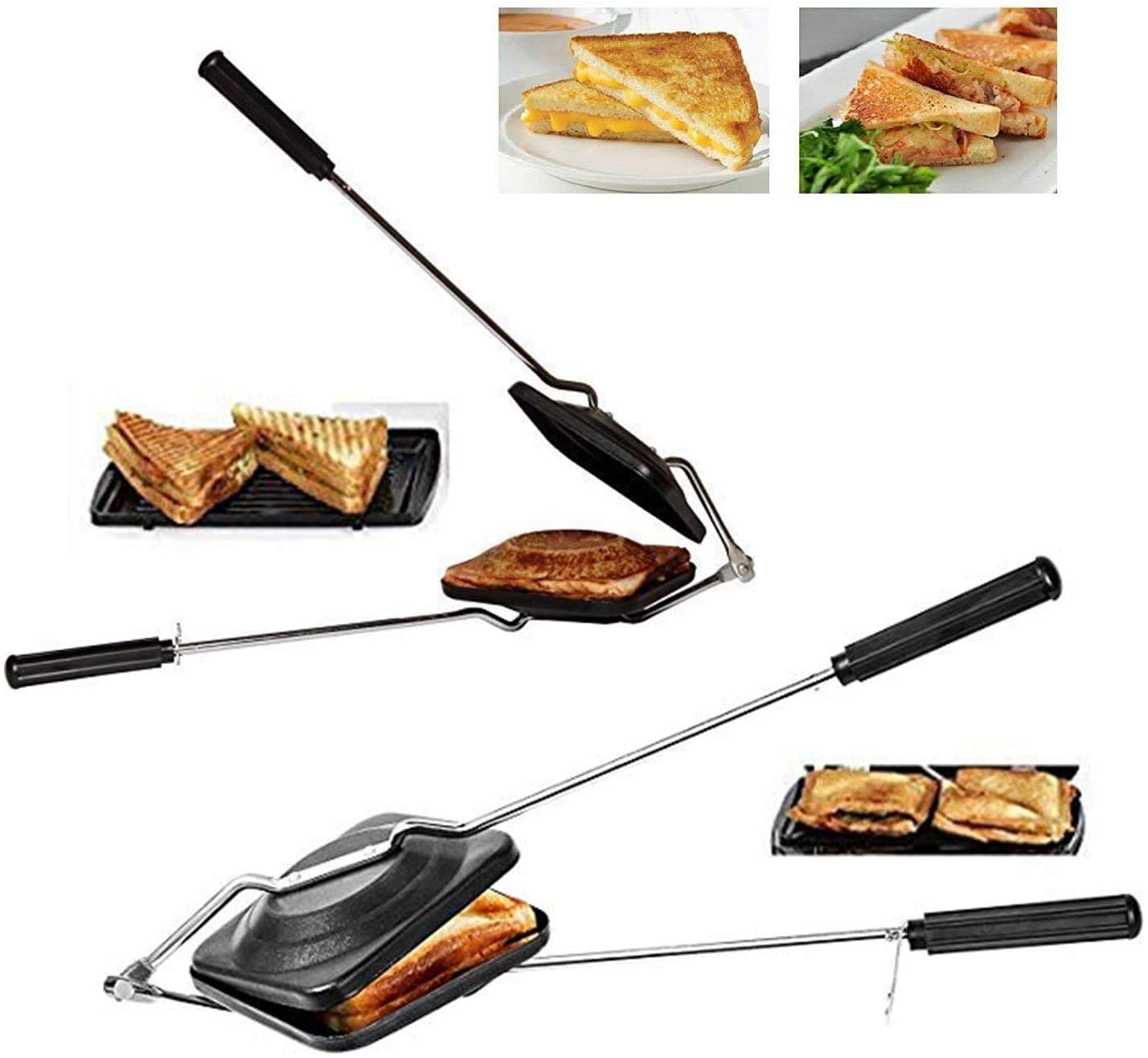 Non-Stick Double-Sided Gas Sandwich Toaster Maker with Handles - Stovetop Toasted Snack Press for Camping, Picnics & Quick Meals