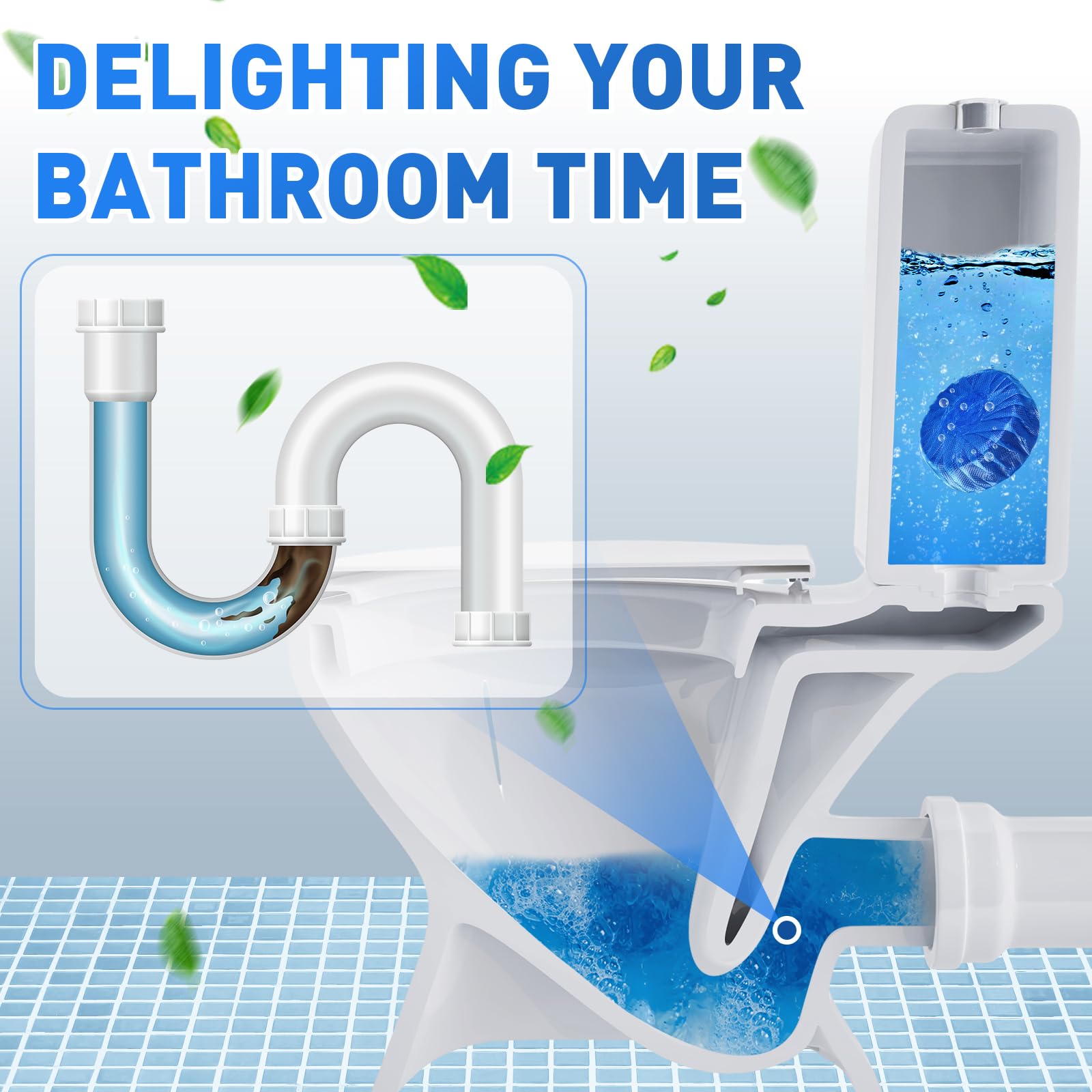 Automatic Flush Toilet Bowl Cleaner Tablets - 10 Pack | Powerful Toilet Tank Cleaning Balls with Deep Clean Blue Bubbles & Mild Lemon Scent | Bathroom Essentials for Fresh & Hygienic Toilets | Perfect for Homes, Hotels & Offices