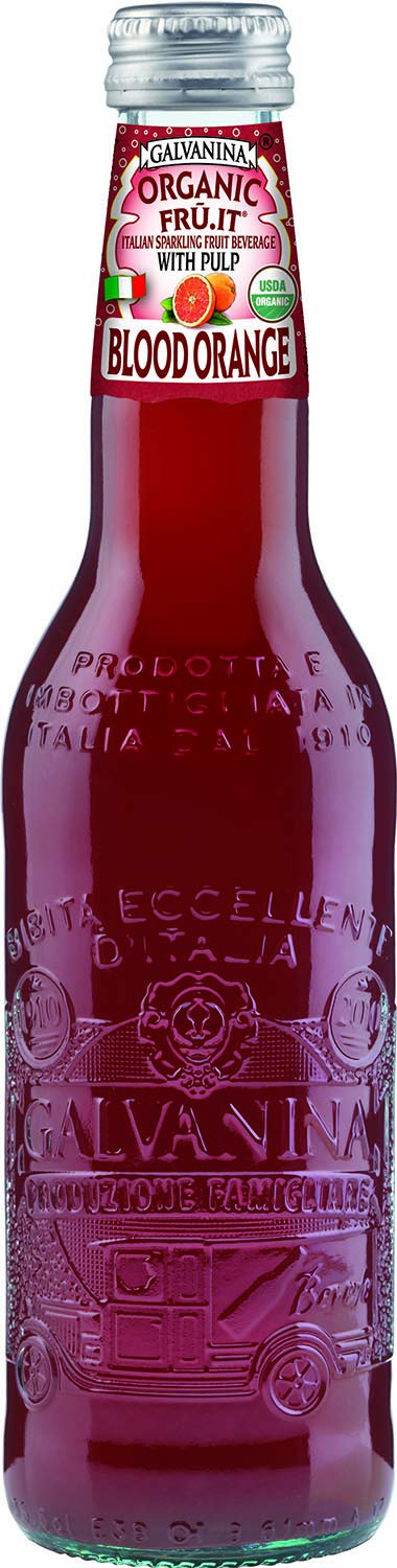 Premium Organic Italian Sparkling Blood Orange Juice with Pulp - Galvanina Natural Fruit Beverage - 6 Pack (12 fl oz Glass Bottles) - Perfect for Brunch, Parties & Healthy Refreshment
