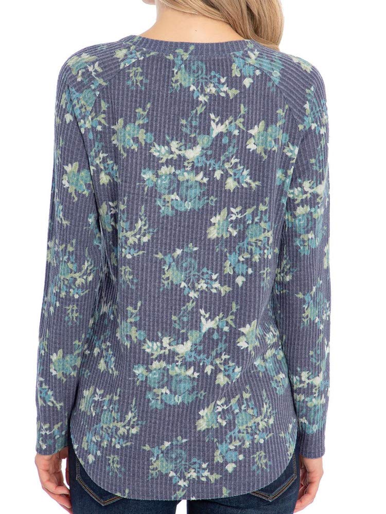 Peace and Pearls Women's Waffle Knit Tunic Top - Size Small, Blurred Floral Print | Casual Loungewear & Spring Layering Essential