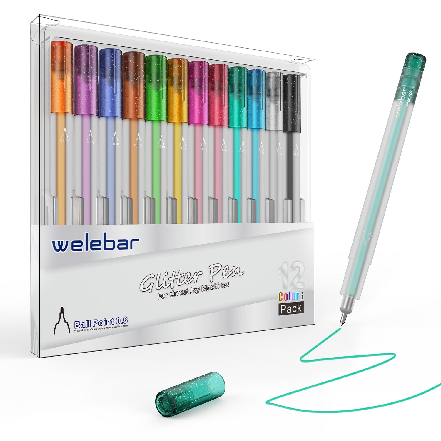 12 Pack Glitter Gel Pens for Cricut Joy/Xtra - 0.8mm Medium Point Tip for Writing & Drawing - Compatible with Cricut Joy Machine - Perfect for DIY Crafts, Scrapbooking, Card Making & Journaling