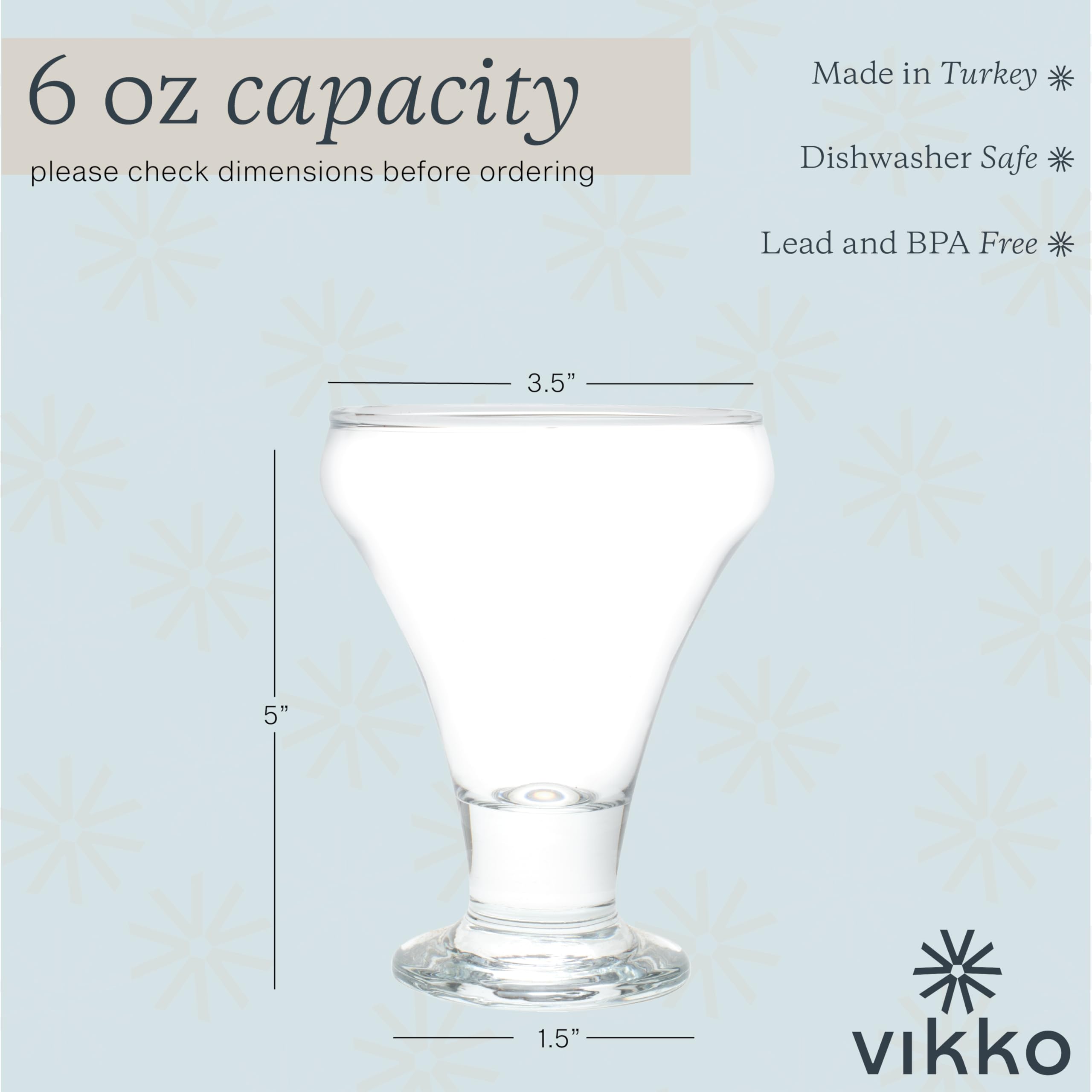 Vikko 6oz Stemless Martini Glasses Set of 4 - Crystal Clear Cocktail Glasses for Martini, Vodka, Whiskey - Perfect for Home Bar, Parties & Romantic Dinners