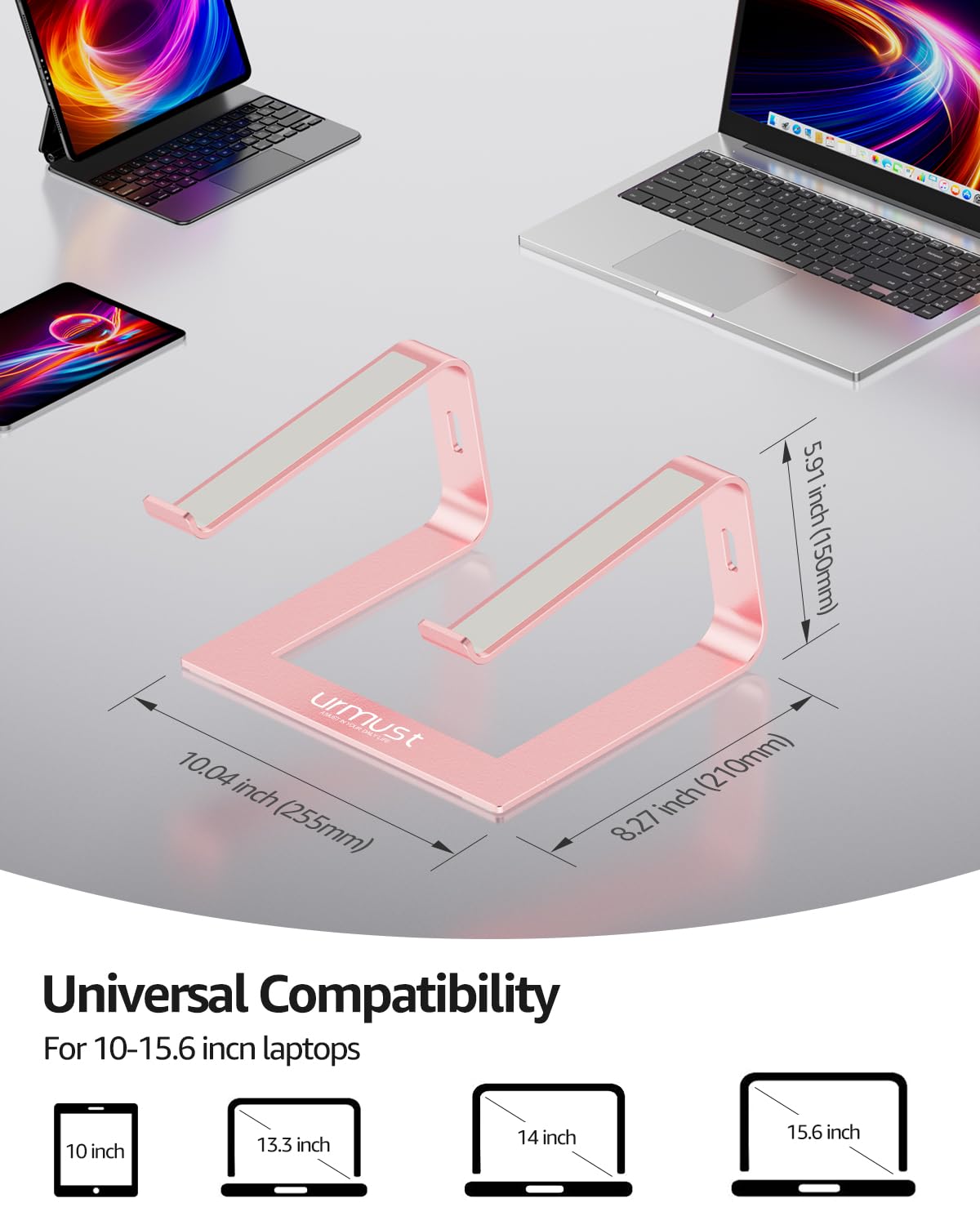 Urmust Aluminum Laptop Stand for Desk - Rose Gold Ergonomic Riser Holder Compatible with MacBook Air Pro, Dell, HP, Lenovo, Samsung, Alienware & All 11-15.6