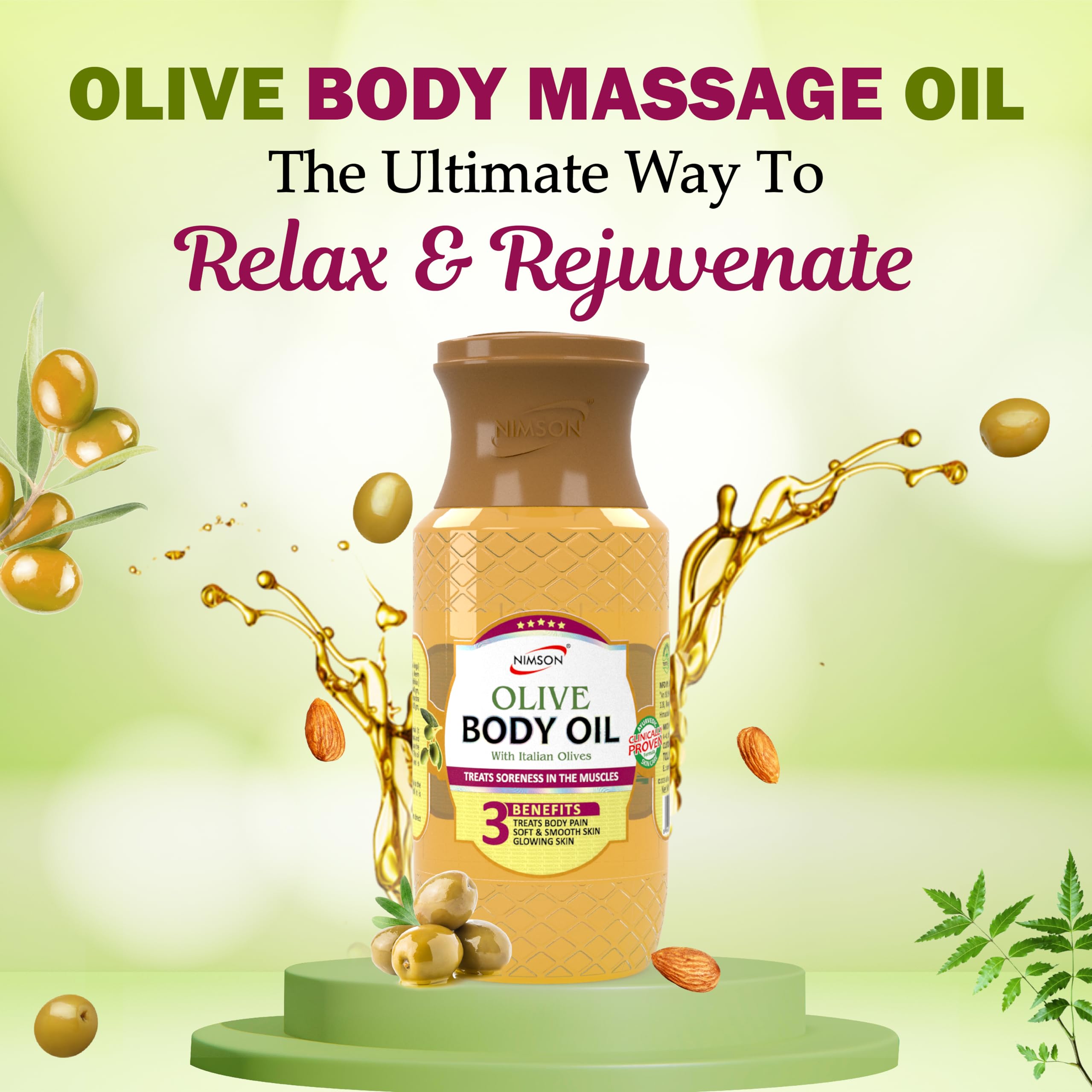 Nimson Olive Body Oil - Deep Moisturizing & Soothing Relief with Italian Olives | Hydrating Formula for Dry Skin & Radiant Glow | Ethically Sourced 200ml | Perfect for Daily Skincare & Spa Treatments