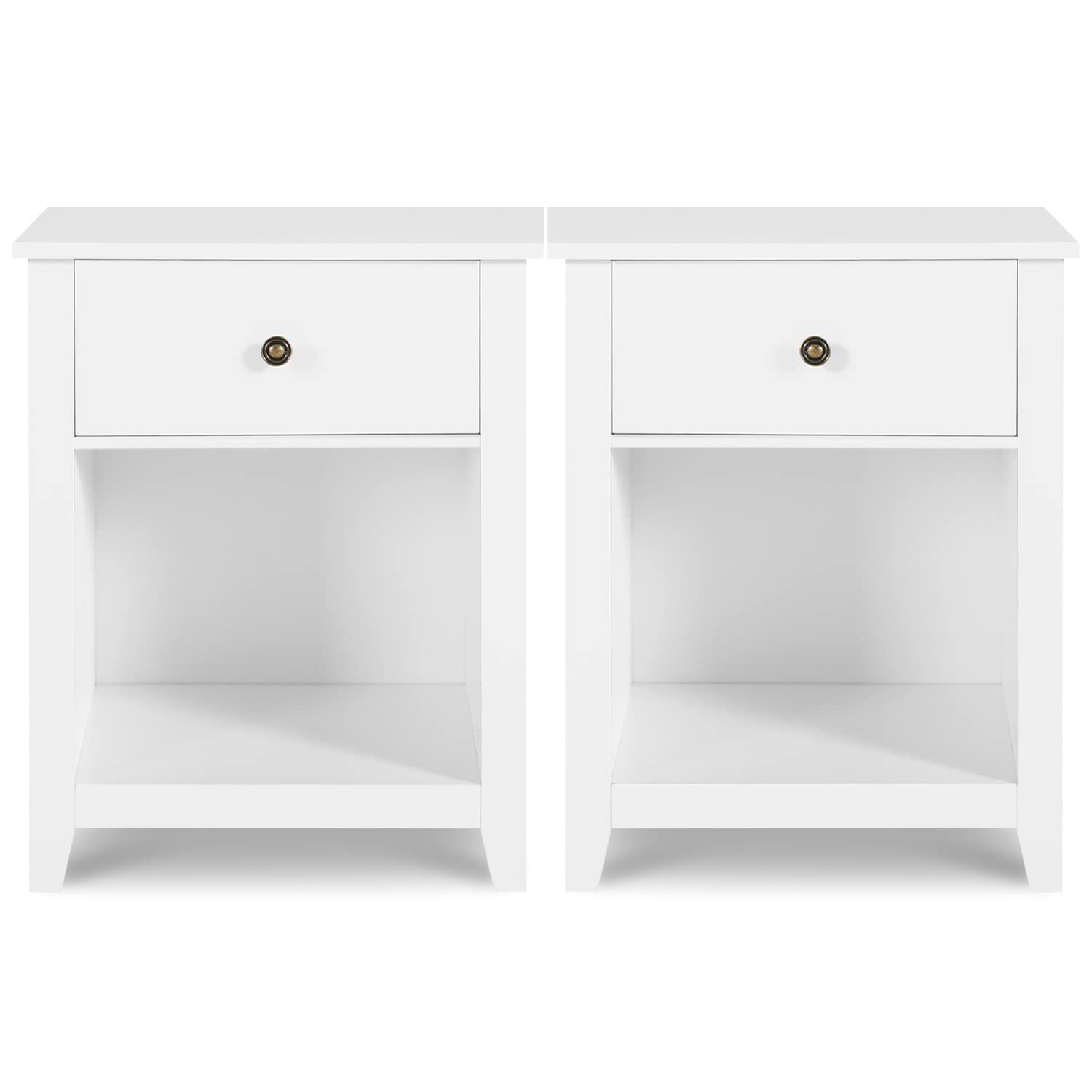 Vikiullf White Nightstands with Drawer - Set of 2 Modern Bedroom Night Stands, Wood Bedside Tables with 1 Storage Drawer and Open Shelf, 23.8”H - Perfect for Small Spaces, Apartment Living & Guest Rooms