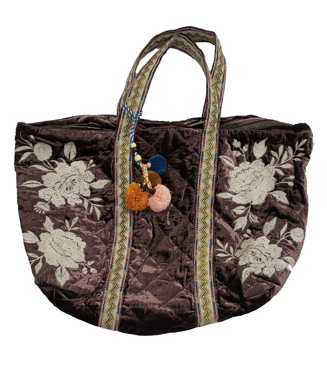 Johnny Was Santal Velvet Quilted Tote Bag for Women - Luxurious Velvet Handbag with Quilted Design, Perfect for Work, Travel & Everyday Use (Style J05319-8)