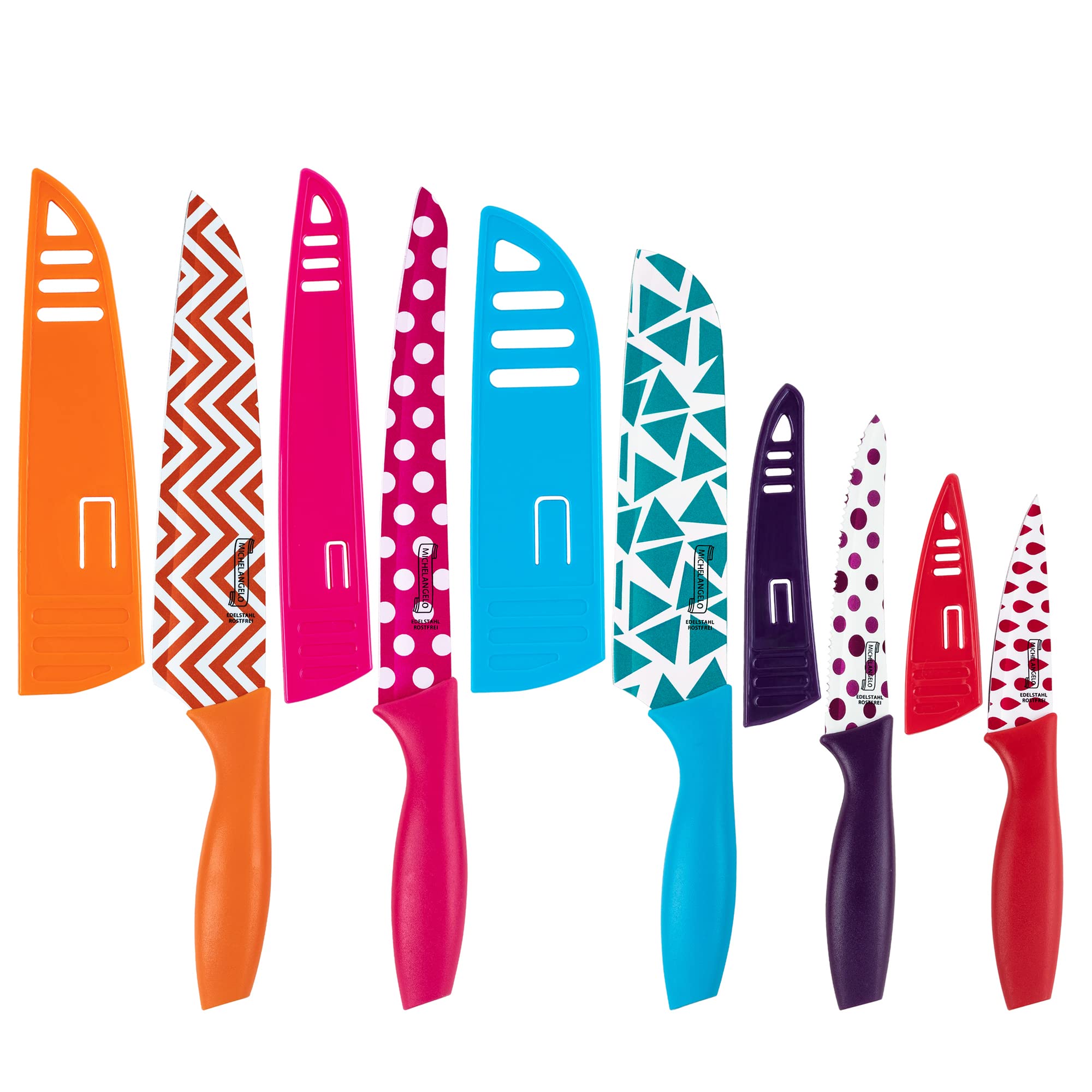 MICHELANGELO 10-Piece Rainbow Kitchen Knife Set with 5 High Carbon Stainless Steel Knives & 5 Covers, Perfect for Home Cooking, Meal Prep, and Professional Chefs