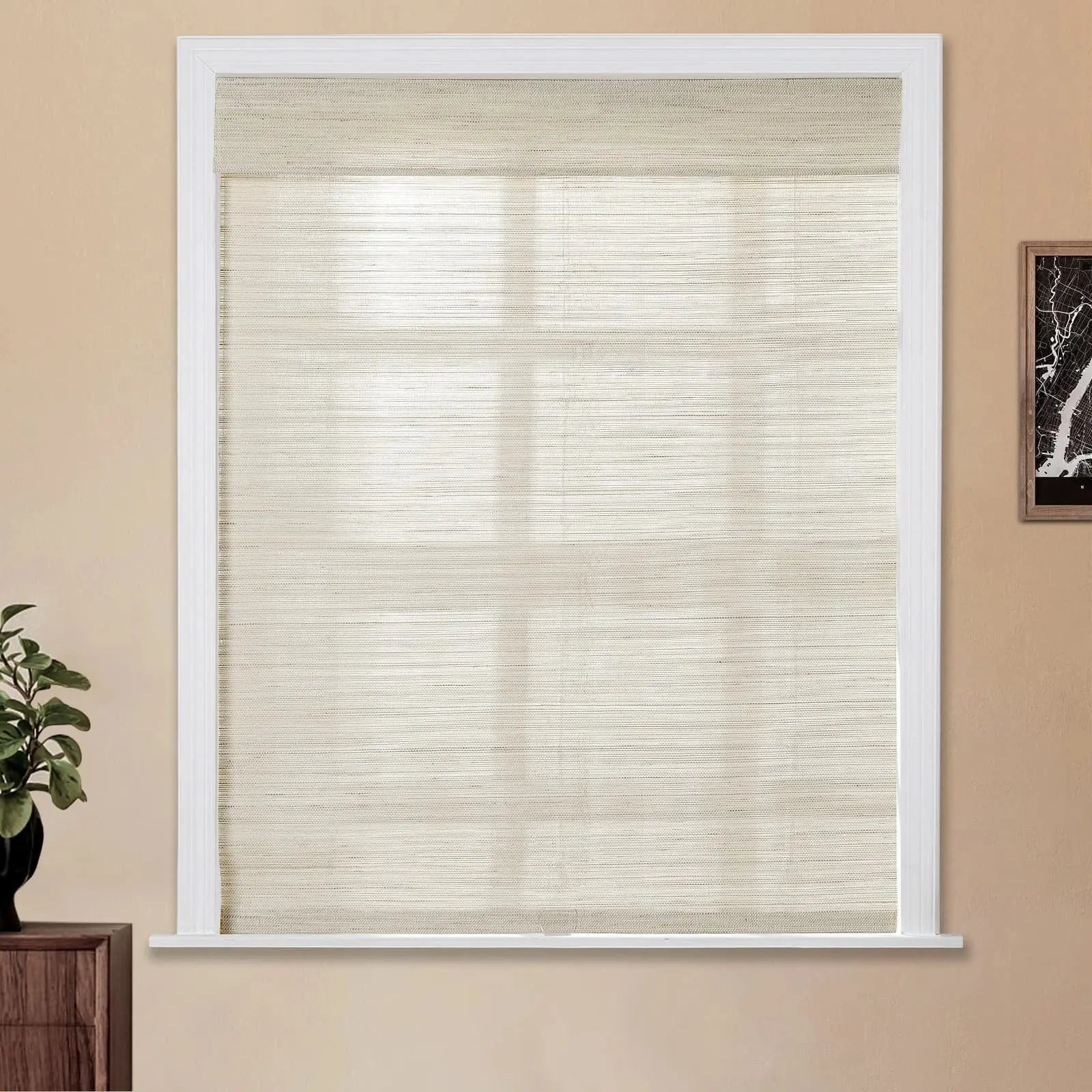 Natural Ramie Bamboo Woven Window Shade - Eco-Friendly White Wall Decor for Living Room & Bedroom