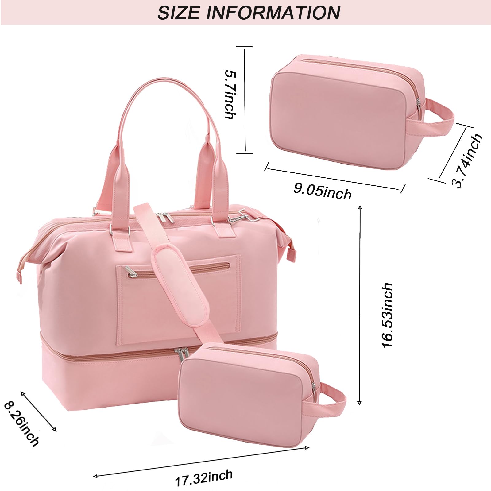 Waterproof Travel Duffle Bag for Women - Large Weekender Overnight Bag with Toiletry Pouch | Gym, Hospital, Maternity & Weekend Getaway Carry-On Shoulder Tote - Pink