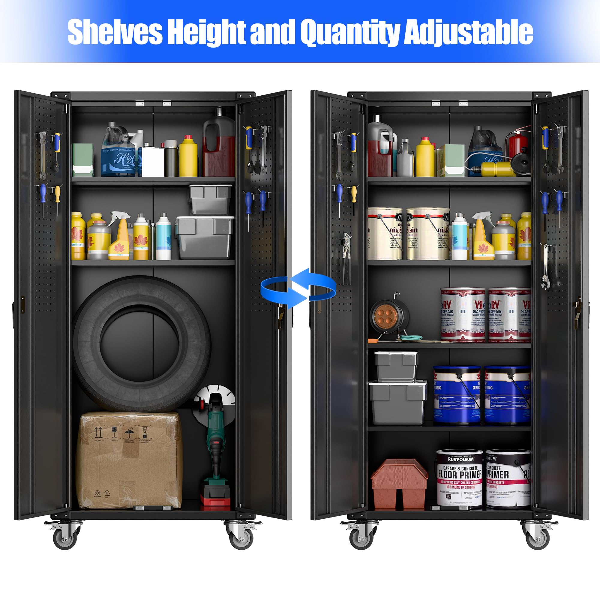 Heavy-Duty Metal Storage Cabinet with Wheels - 72