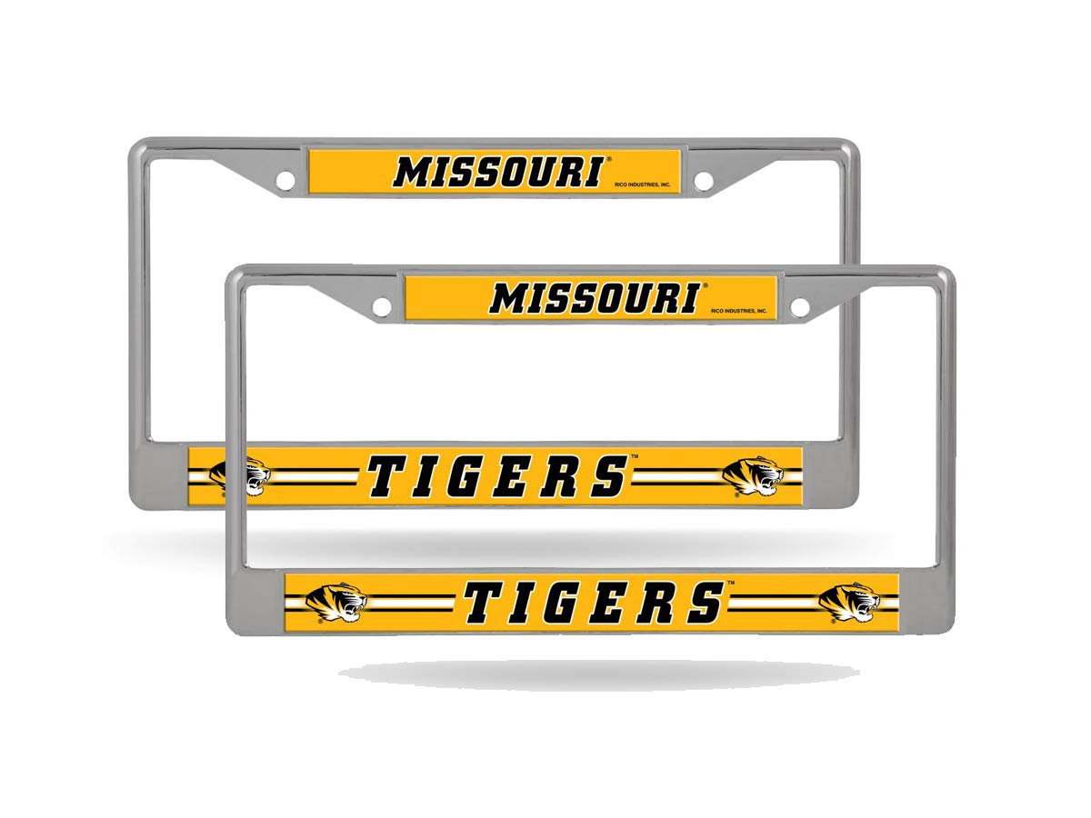Rico Missouri Mizzou Tigers Chrome Metal License Plate Frame Set of 2 - Durable Car Accessories for Football Fans & Alumni Pride