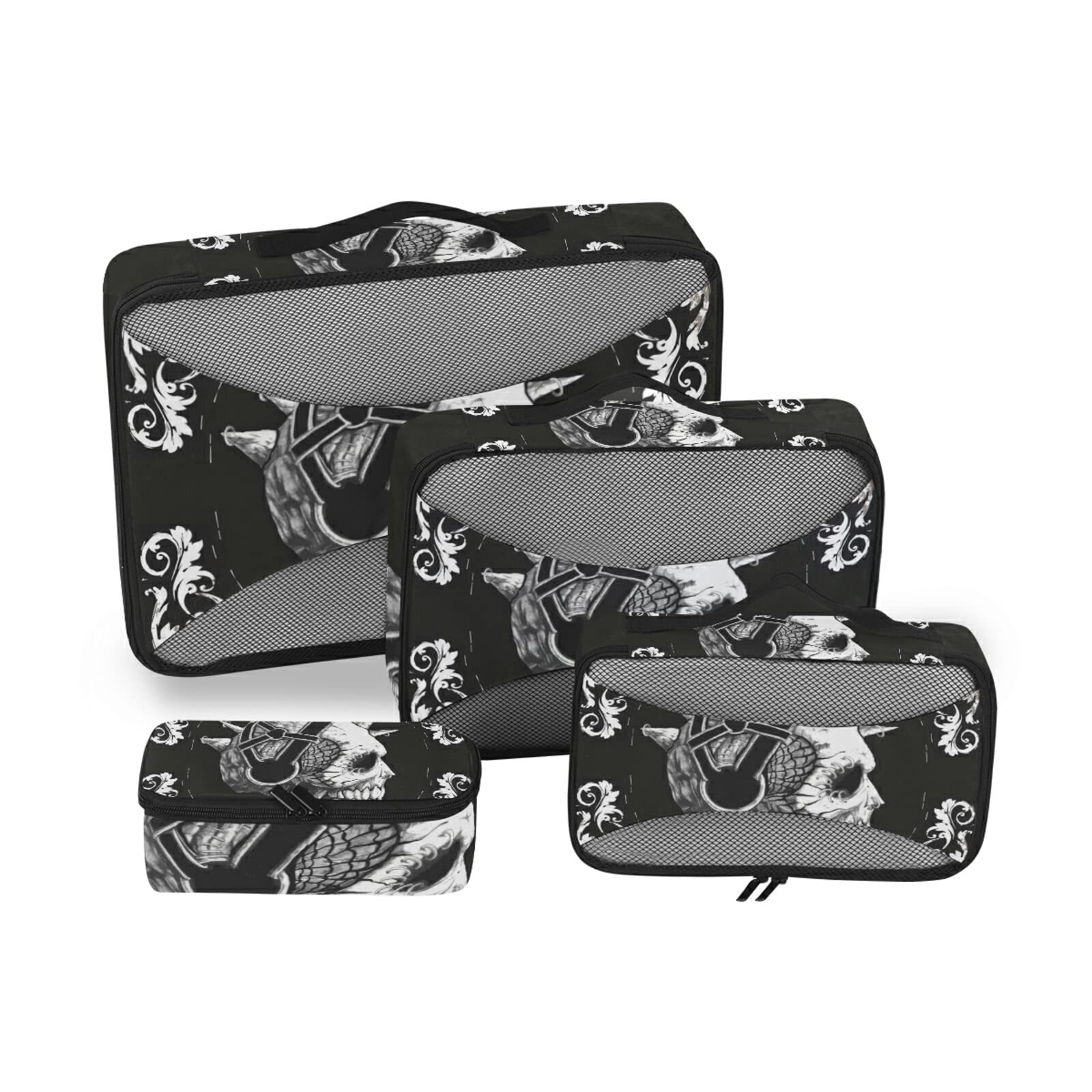 Skull Music Travel Packing Cubes Set - 4 Pack Organizer Bags for Luggage, Toiletry & Laundry Storage - Perfect for Women, Kids & Family Vacations - Compact & Packable for Airplane, Camping & Business Trips