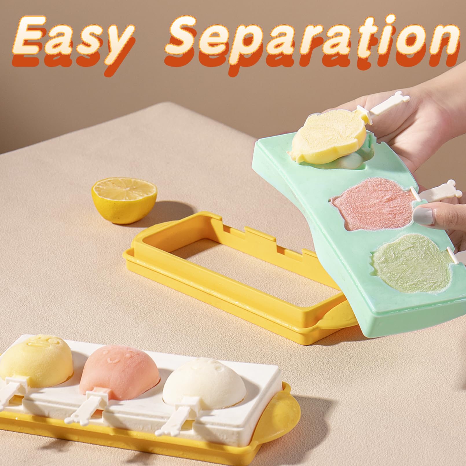 Best Silicone Popsicle Molds - 3 Cavity Animal & Fruit Ice Cream Makers for DIY Homemade Treats - Perfect for Summer Snacks, Kids Parties & Healthy Frozen Desserts (Rabbit Design)