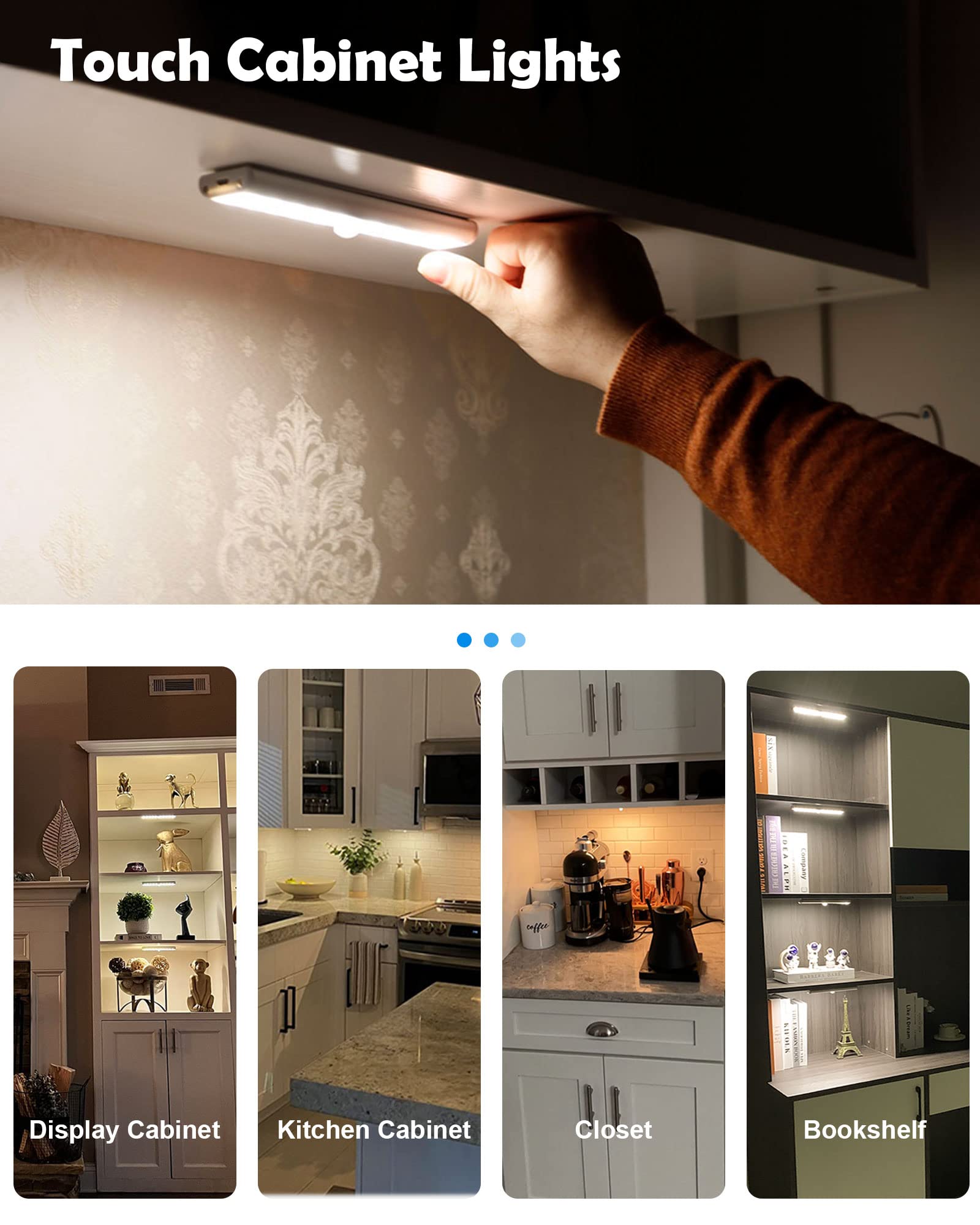 Rechargeable 20-LED Under Cabinet Lighting with Remote - 3 Color Adjustable Kitchen Counter Lights & Closet Light Bar | Perfect for Kitchen Workspaces, Pantry Shelves, and Wardrobe Lighting