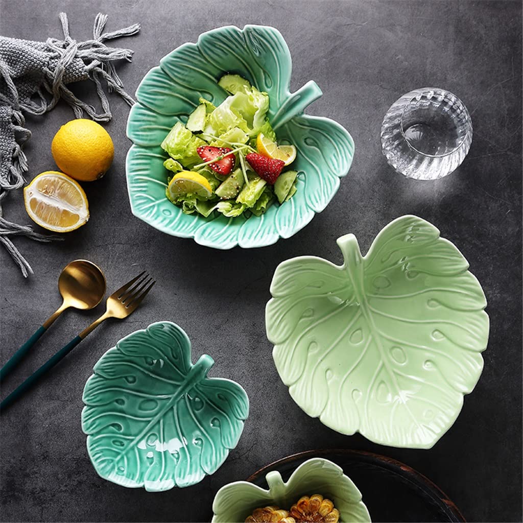 Nordic Ceramic Sauce Bowl - Porcelain Leaf-Shaped Tableware for Fruit Salad, Snacks, Dips | Microwave & Dishwasher Safe | 21.5 x 21 x 6.5cm (Color B) | Perfect for Dinner Parties, Picnics & Home Decor