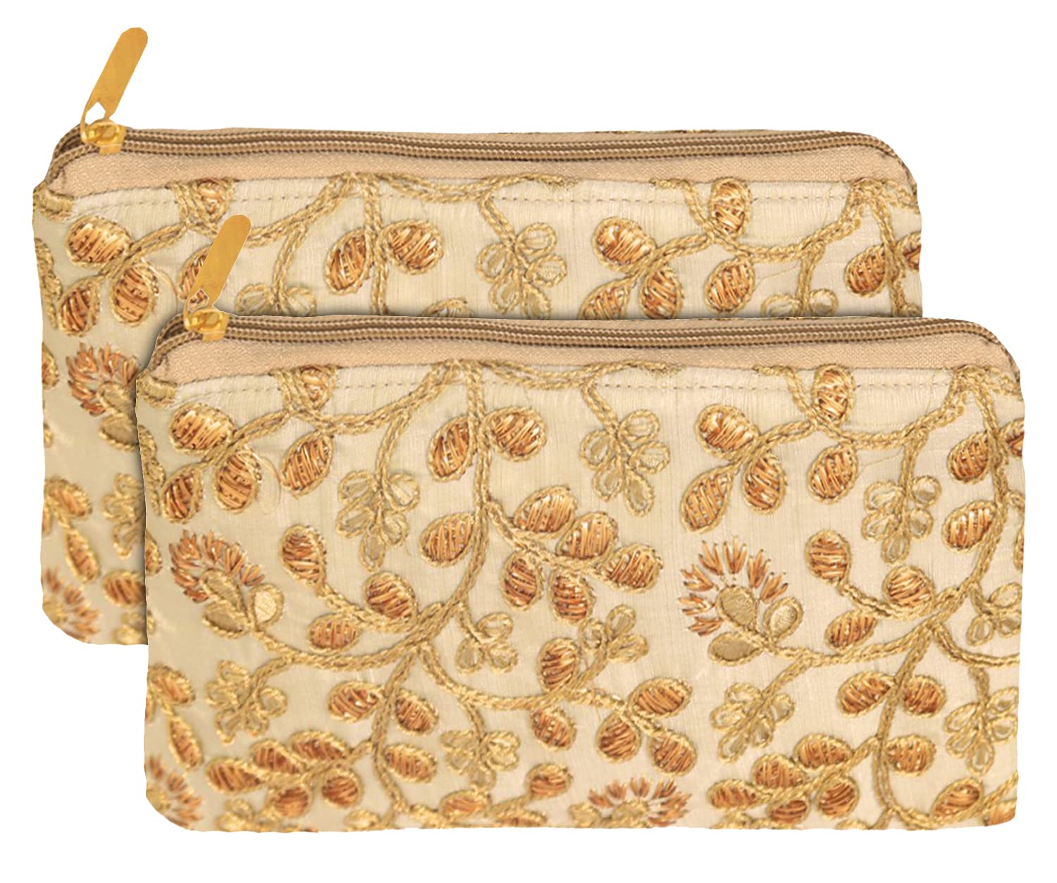 Kuber Industries Women's Embroidered Handbag Wallet for Party, Wedding, Dating - 2 Pack (Cream) | Elegant Clutch for Evening Events, Date Nights & Special Occasions