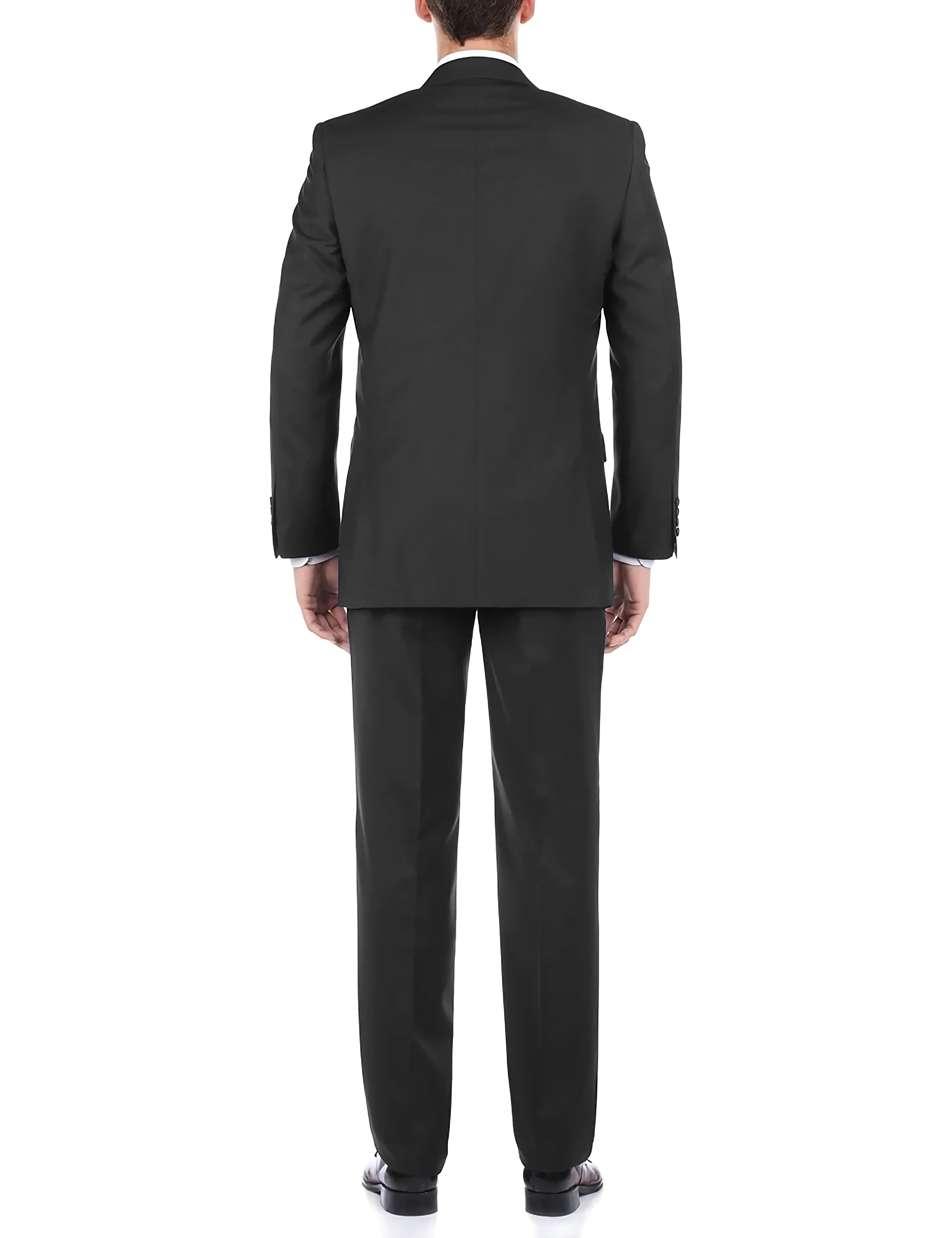 Premium Black 100% Virgin Wool Men's 2-Piece Suit - Classic 2-Button Regular Fit Business Attire for Office, Weddings & Formal Events