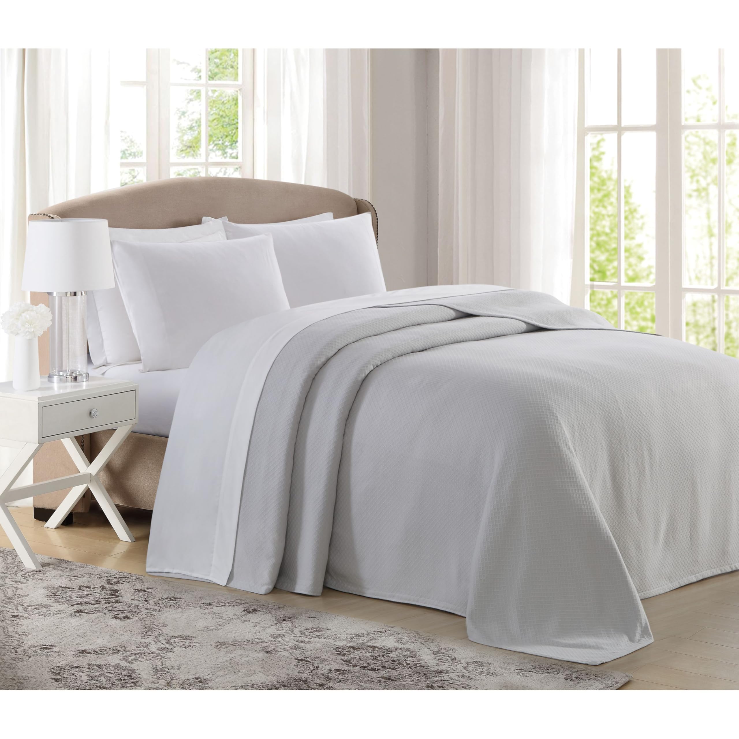 Charisma Deluxe Woven Cotton Blanket - Queen Size Soft Grey Violet Throw Blanket for Bed, Sofa & Cozy Home Decor | Breathable All-Season Comfort