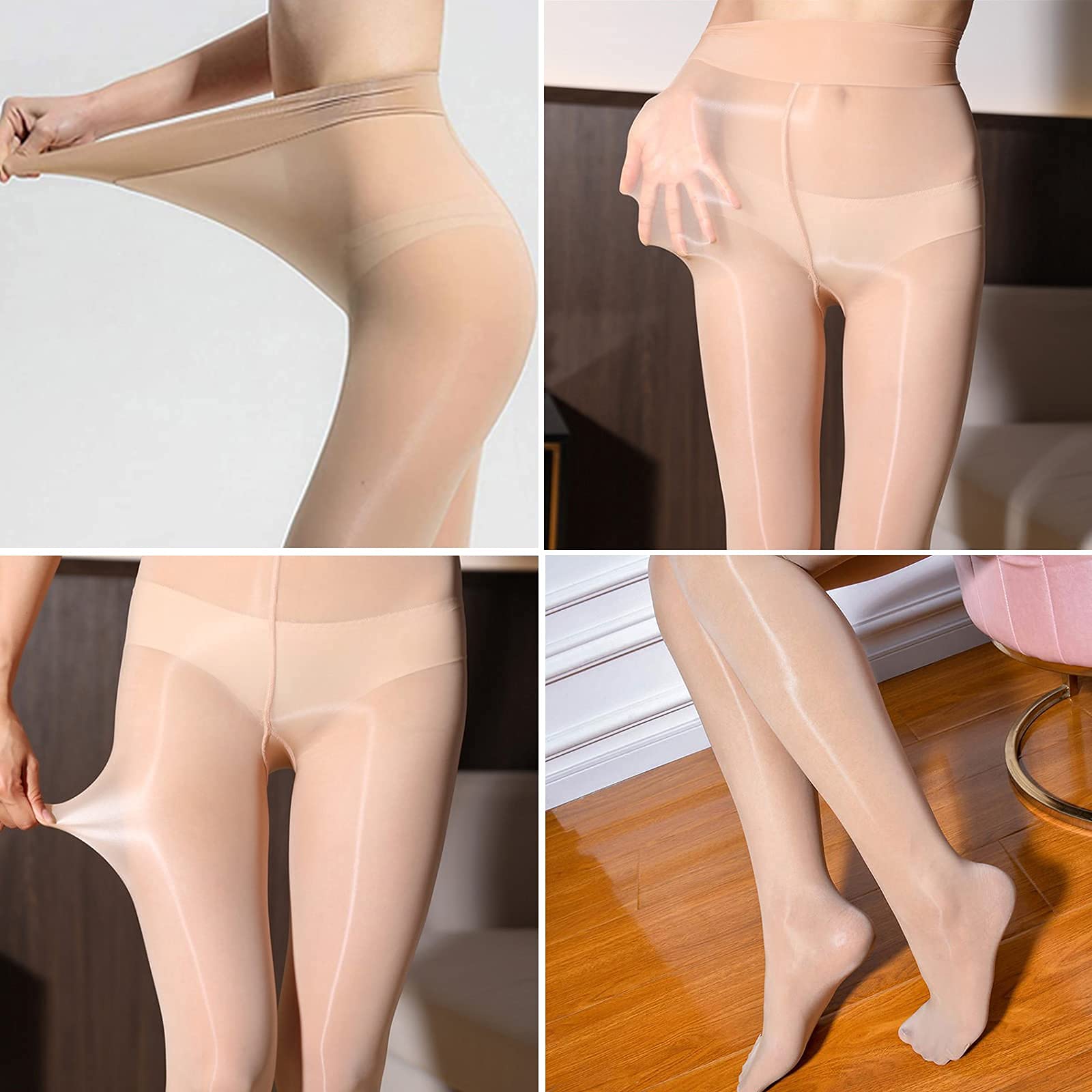HTRUIYA Women's Shiny Control Top Pantyhose - Seamless Sheer Tights 8 Denier, High Waist Glossy Stockings for Oily Skin - Perfect for Office, Party & Special Occasions