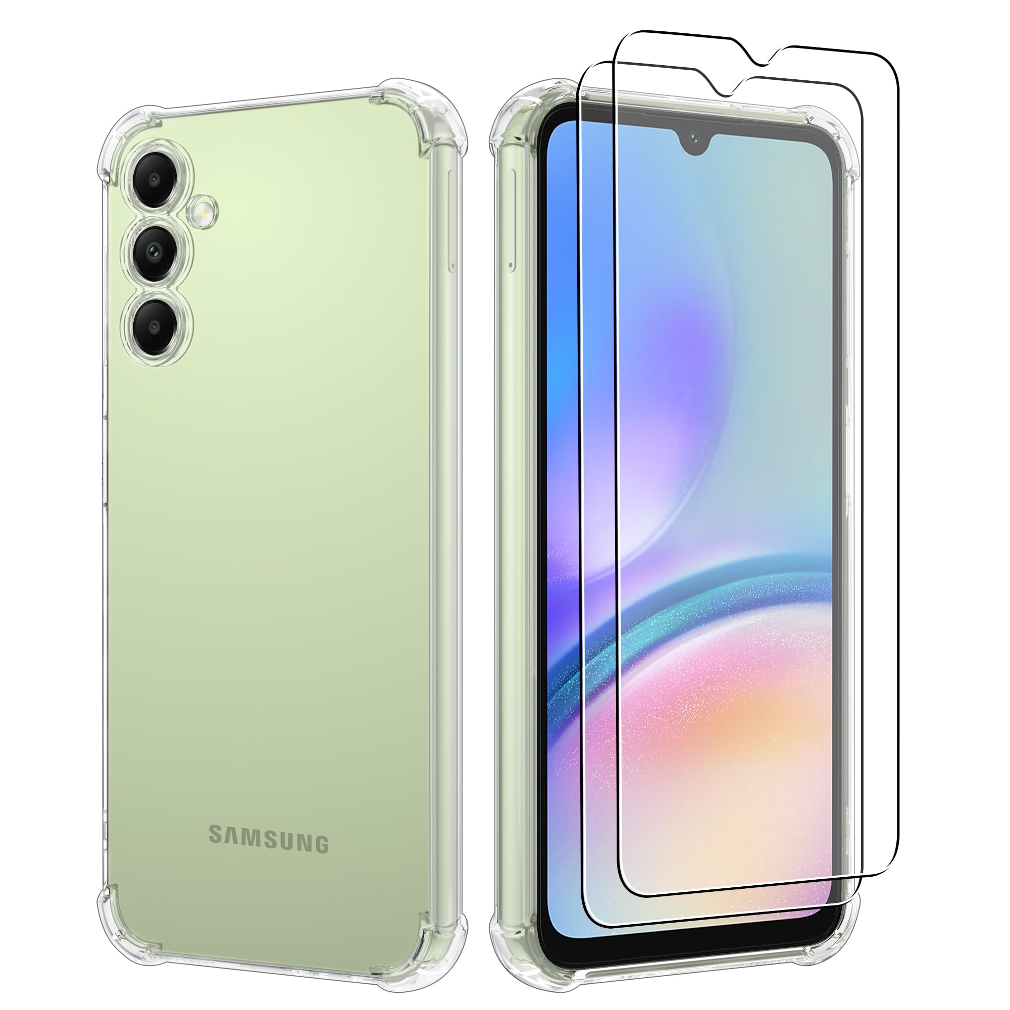 Shockproof Clear Samsung Galaxy A05s Phone Case with 2-Pack Tempered Glass Screen Protector - Anti-Scratch Transparent Bumper Cover for Samsung A05s - Perfect for Everyday Protection & Outdoor Activities