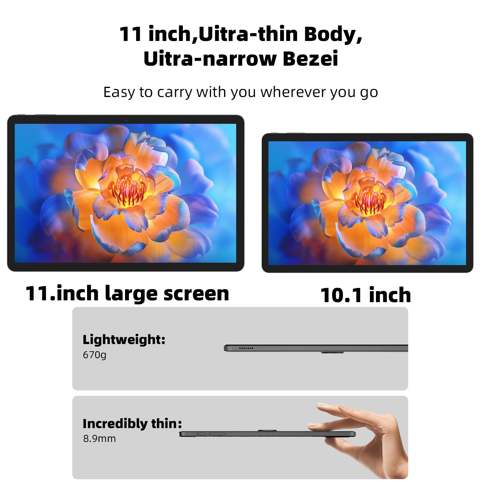 2024 New 11 Inch Android 14 Tablet with Keyboard & Case - GMS Certified Octa-Core Tablet PC, 12GB RAM 128GB ROM (Expandable to 1TB), 8000mAh Battery, Fast Charging, 5G WiFi, BT5.0, FM, GPS - Perfect for Work, Study & Entertainment (Blue)