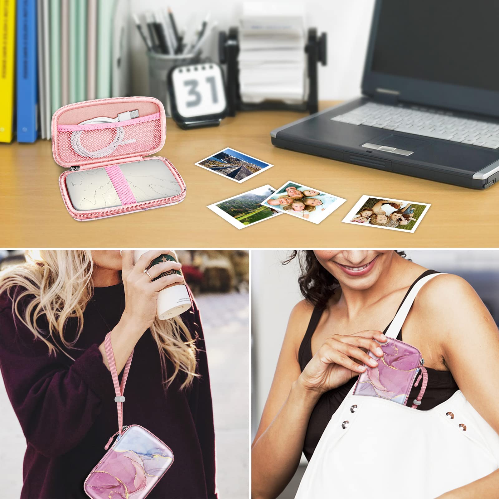 Fintie Shockproof Hard Shell Carrying Case for Fujifilm Instax Mini Link 3/2, HP Sprocket Select/Plus, Canon Ivy CLIQ 2/CLIQ+2 Instant Photo Printers - Dreamy Marble Design | Perfect for Travel, Home Storage & Photo Printing Parties