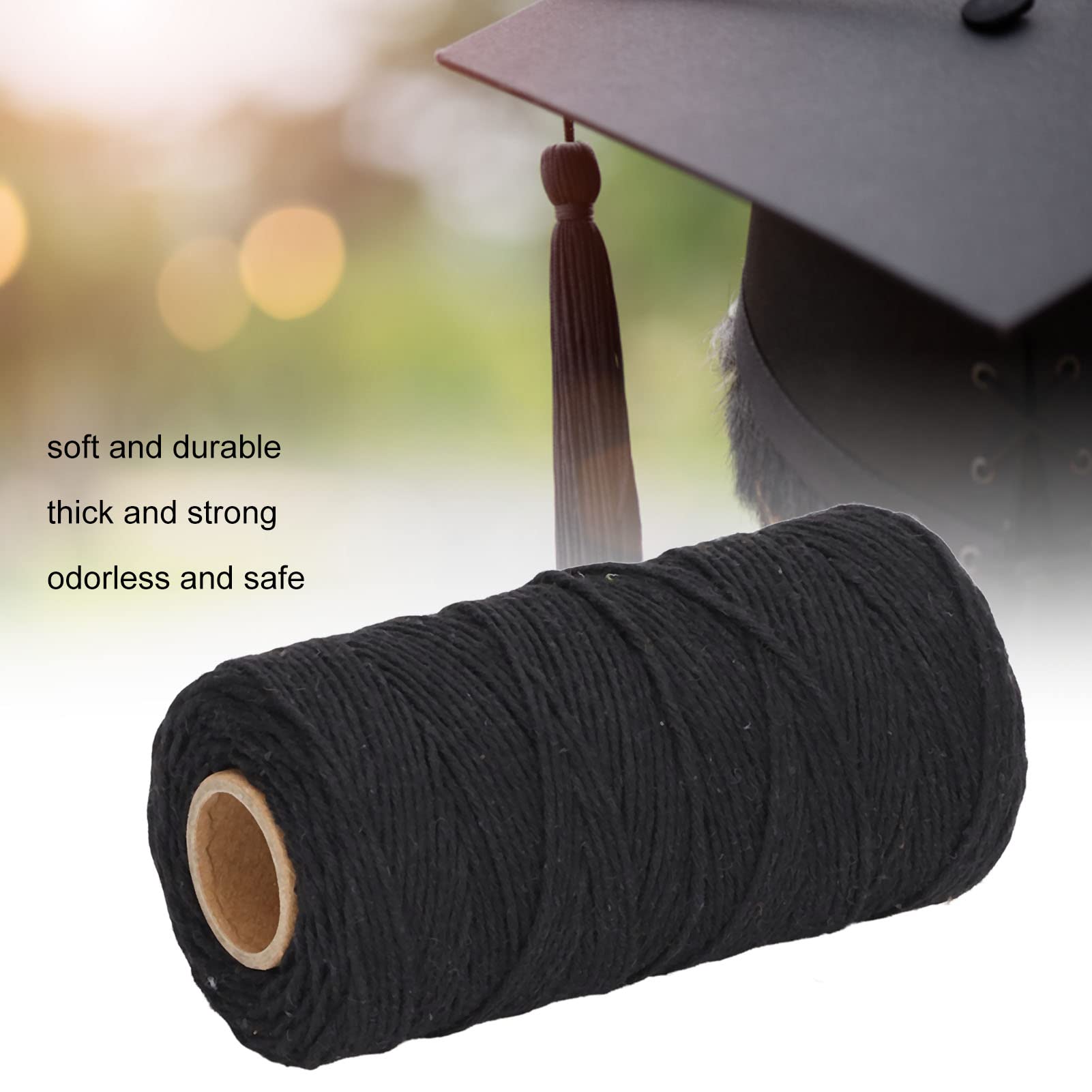 2mm Cotton Macrame Rope Cord - Natural Macrame String for DIY Crafts, Tassel Making & Home Decor | Perfect for Wall Hangings, Plant Hangers & Boho Decor (Black)
