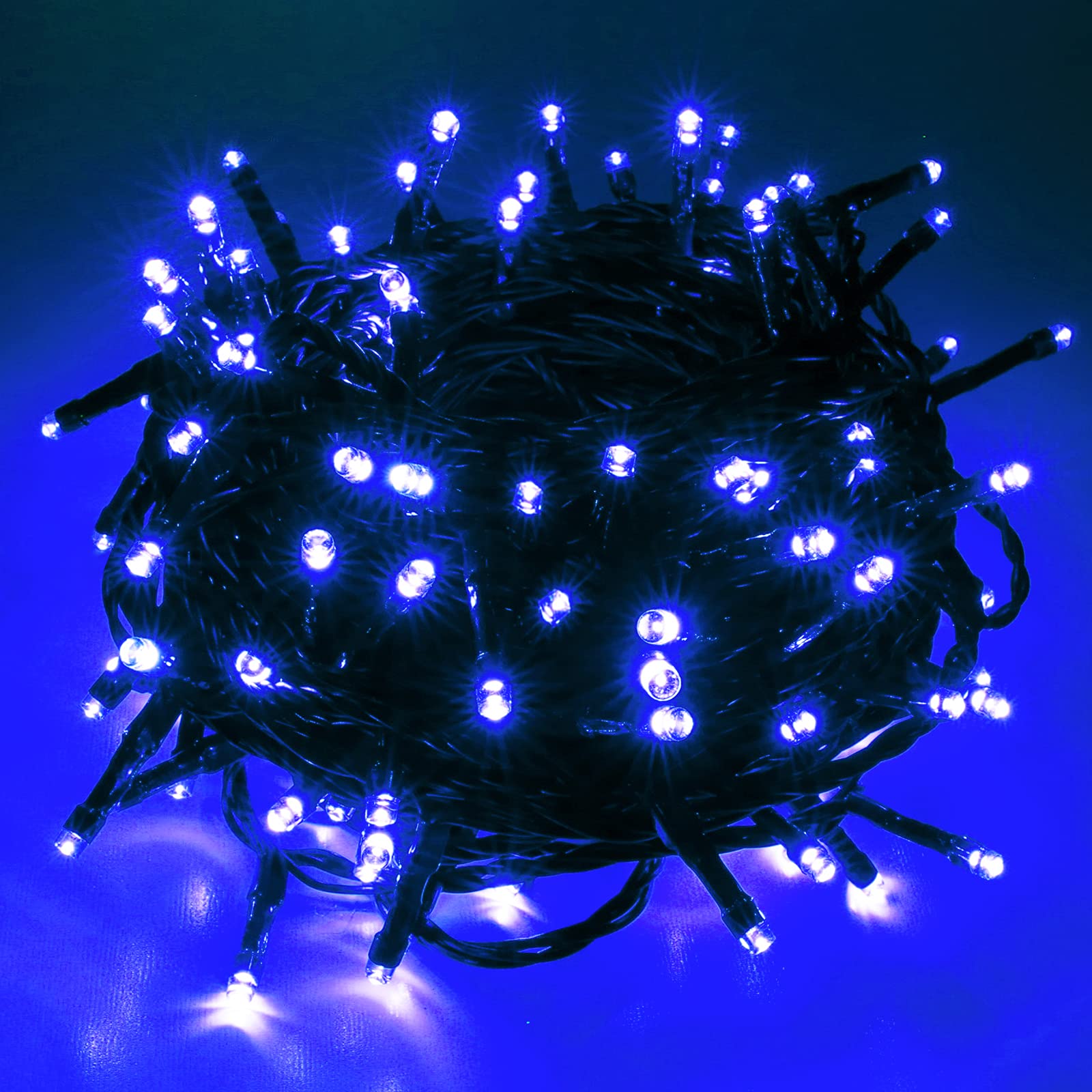 Pooqla 200 LED 66ft Blue Christmas String Lights - 8 Lighting Modes Indoor/Outdoor Fairy Lights for Holiday, Wedding, Party, Halloween - Perfect for Home, Yard, Patio & Christmas Tree Decoration