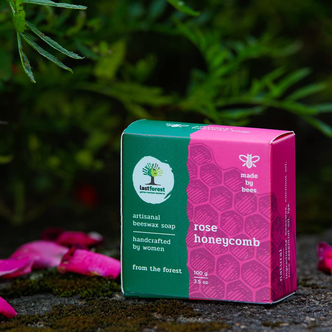 Last Forest Beeswax Soap (100g) - Natural Handmade Herbal Bath Bar for Glowing Skin | 100% Pure Ingredients with Moisturizing Beeswax | Gentle Cleansing Soap for Men & Women (Rose Scented) | Perfect for Daily Skincare Routine & Spa Relaxation